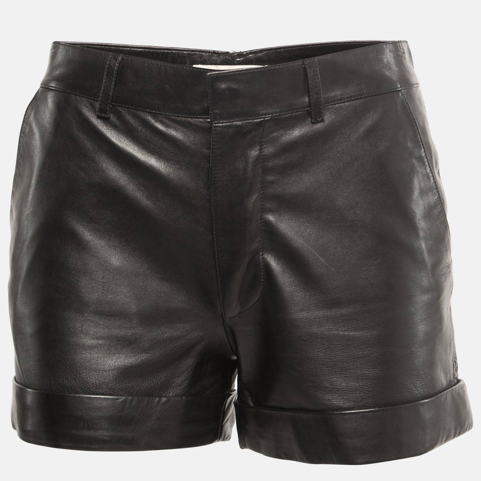

Saint Laurent Paris Black Leather High Waist Mini Shorts