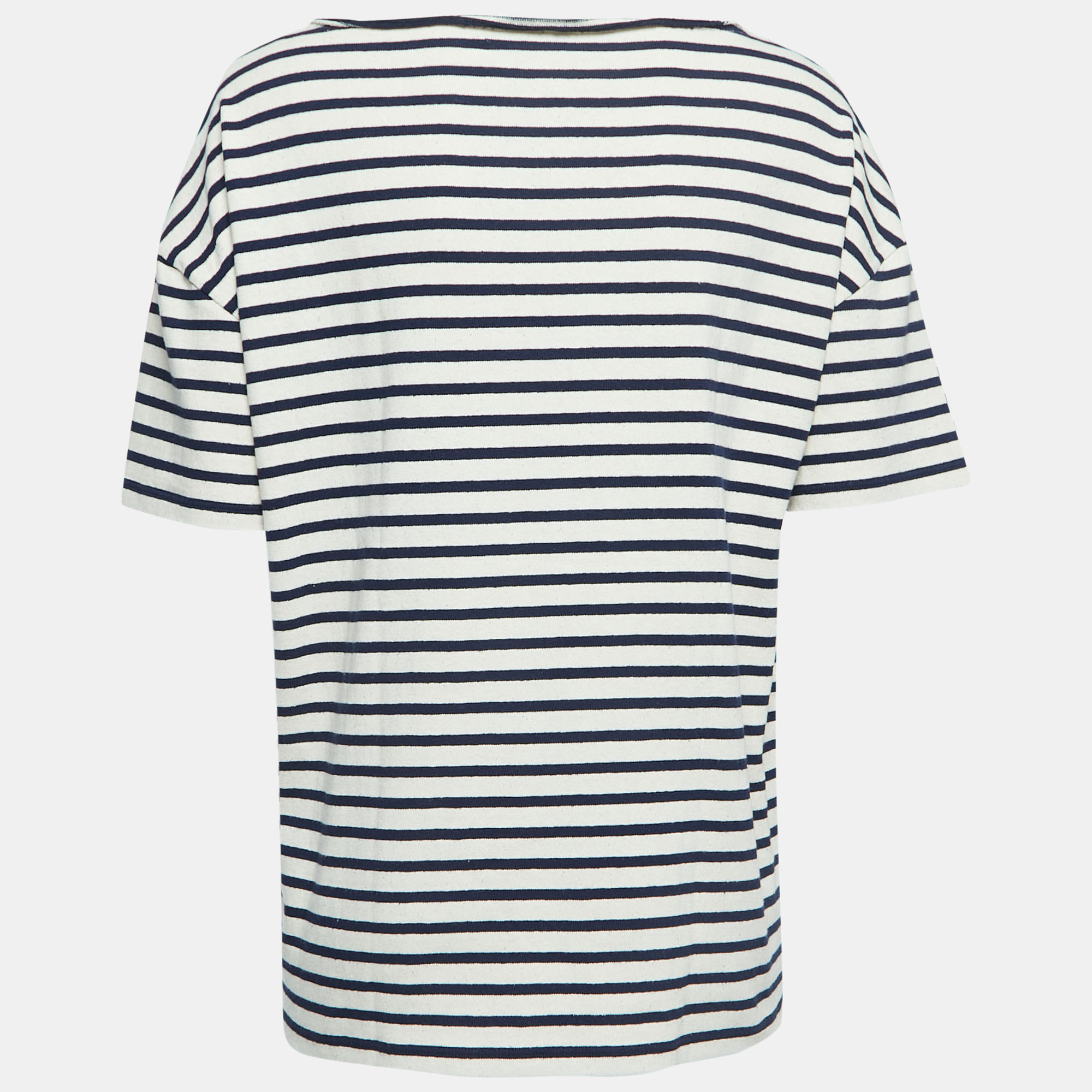 

Saint Laurent Cream/Navy Blue Striped Cotton T-Shirt
