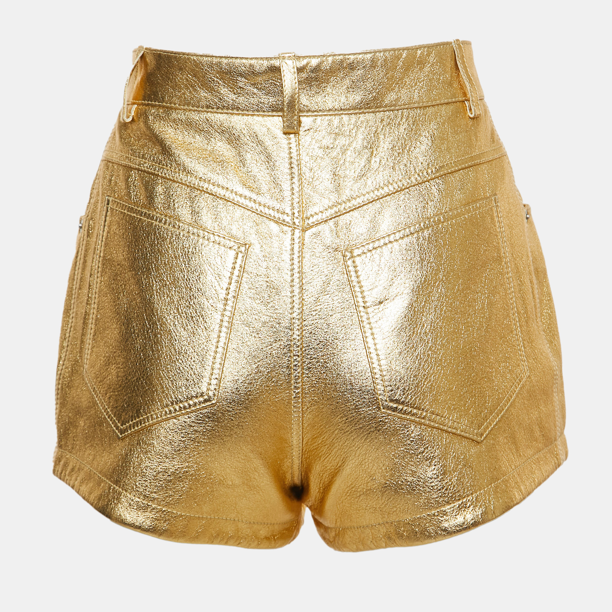 

Saint Laurent Metallic Gold Leather Mini Shorts