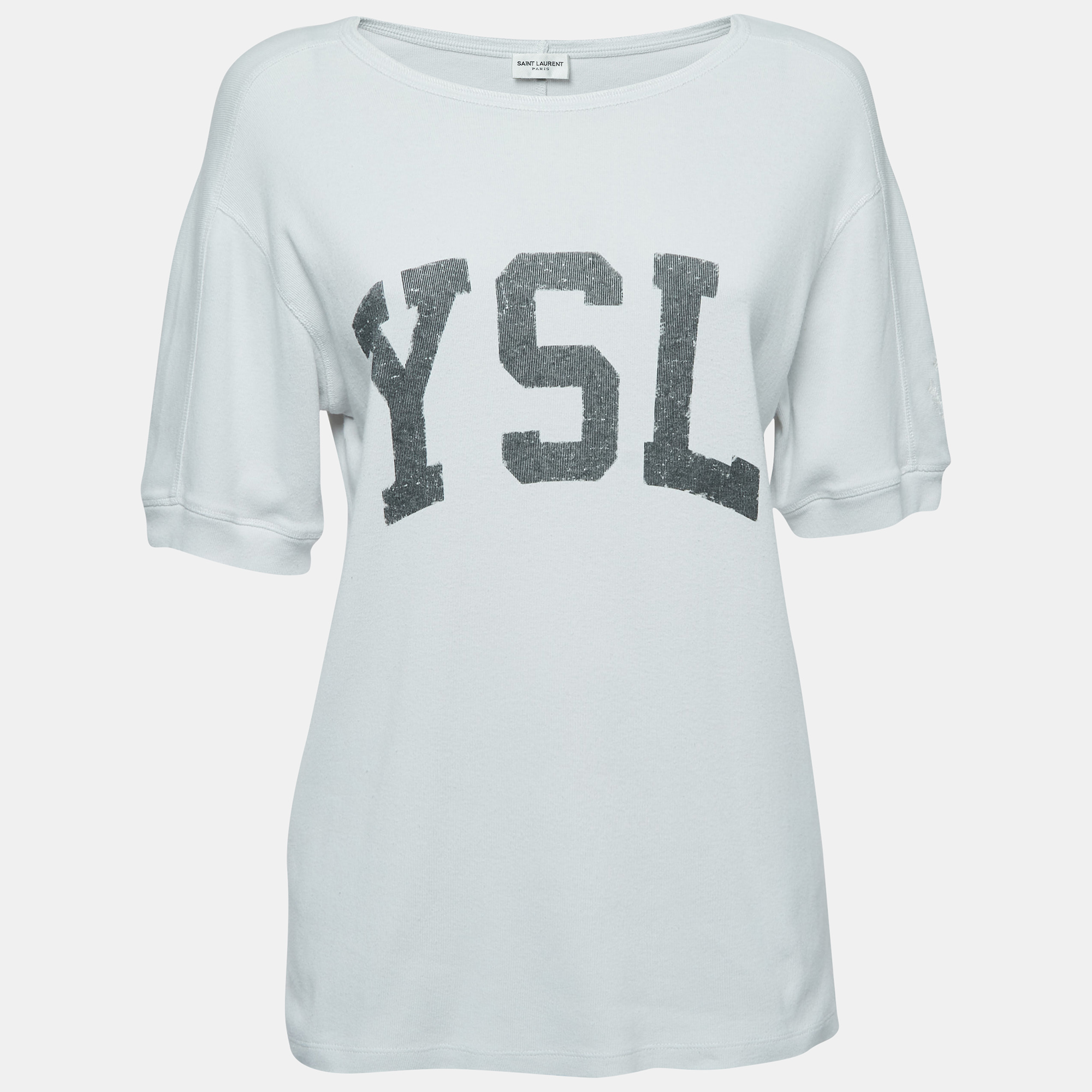 

Saint Laurent White Ecru Vintage Logo Print T-Shirt