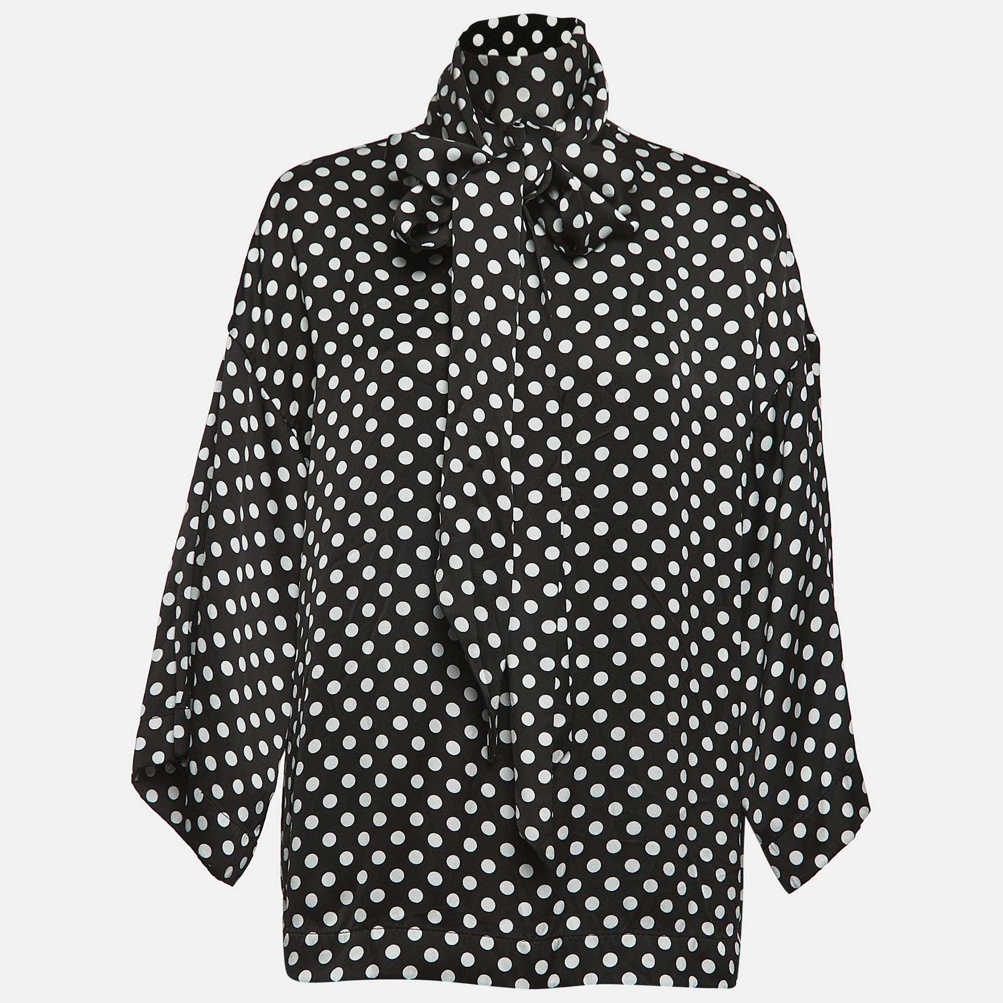 

Saint Laurent Paris Black Polka Dot Crepe Tie Neck Blouse