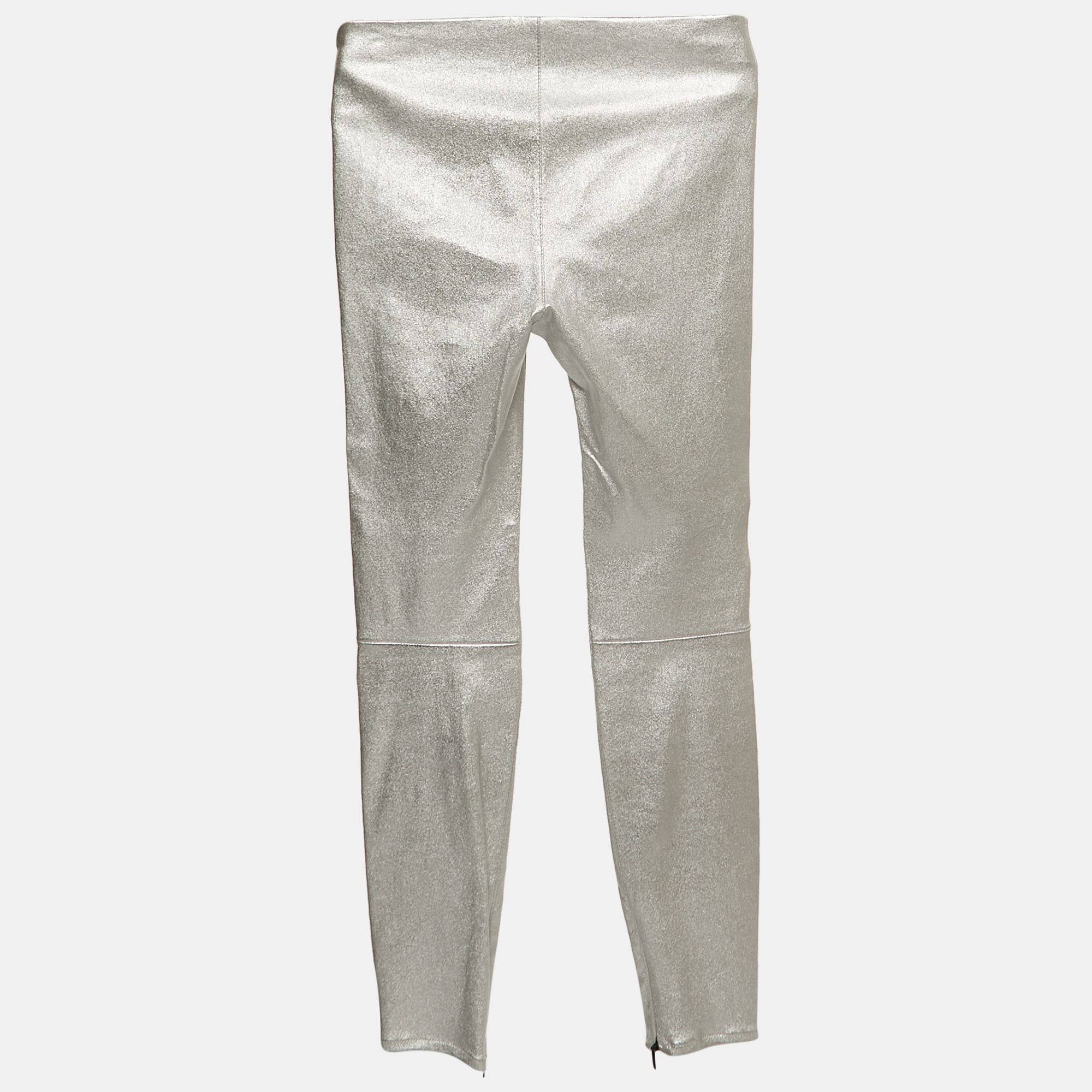 

Saint Laurent Paris Metallic Silver Leather Leggings
