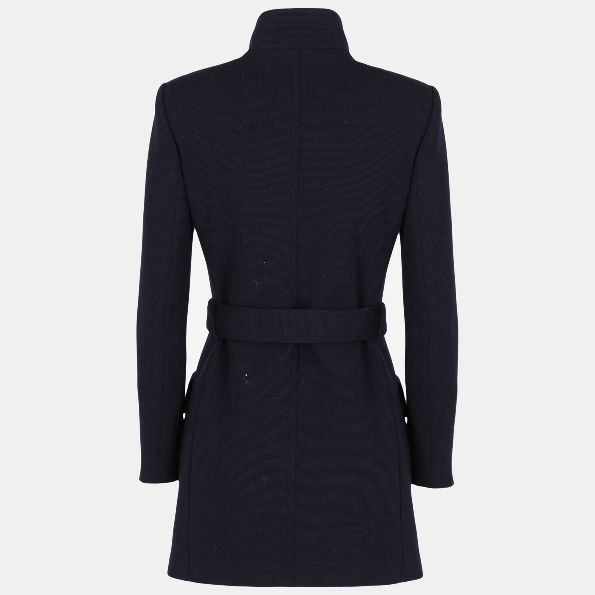 

Saint Laurent Women's Wool Single Breasted Coat - Navy, Navy blue