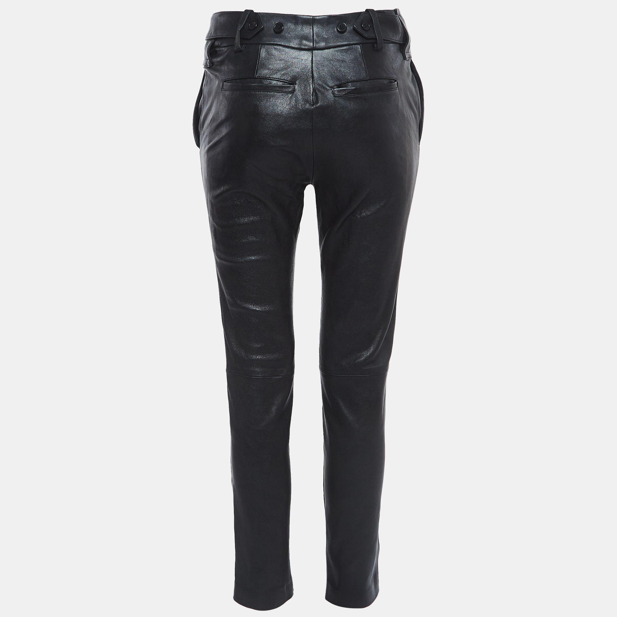 

Saint Laurent Black Leather Belted Trousers