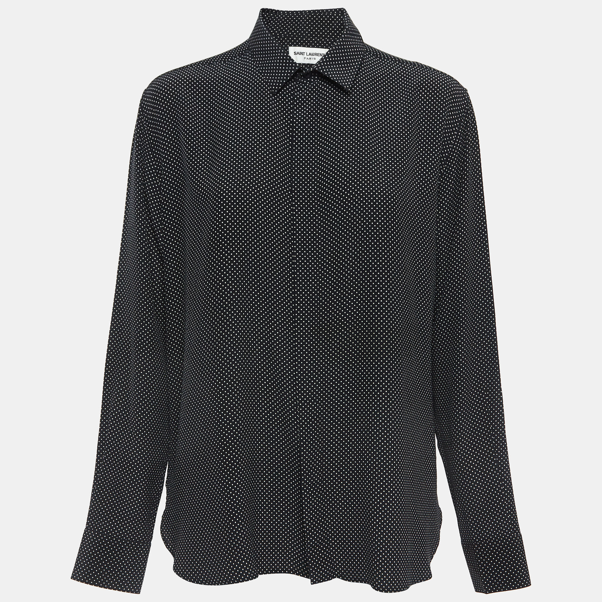 

Saint Laurent Paris Black/White Polka Dots Silk Button Down Shirt M