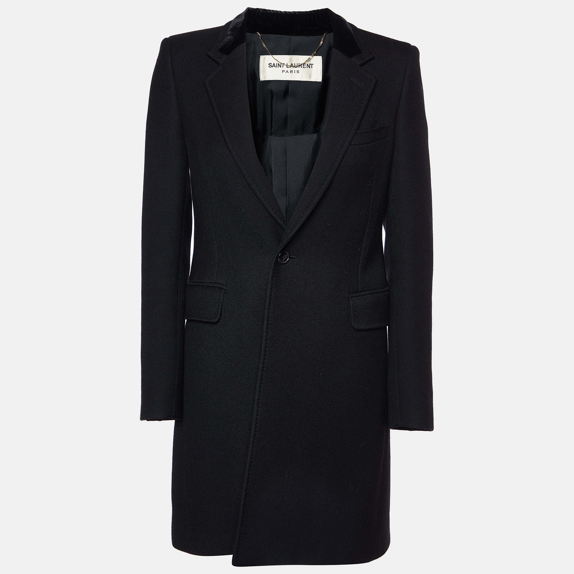 Pre-owned Saint Laurent Black Wool Mid Length Coat M