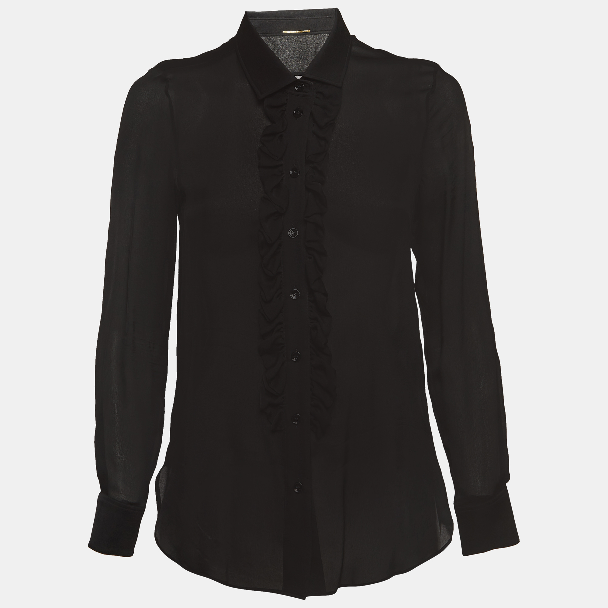 

Saint Laurent Paris Black Silk Ruffle Detail Shirt Blouse