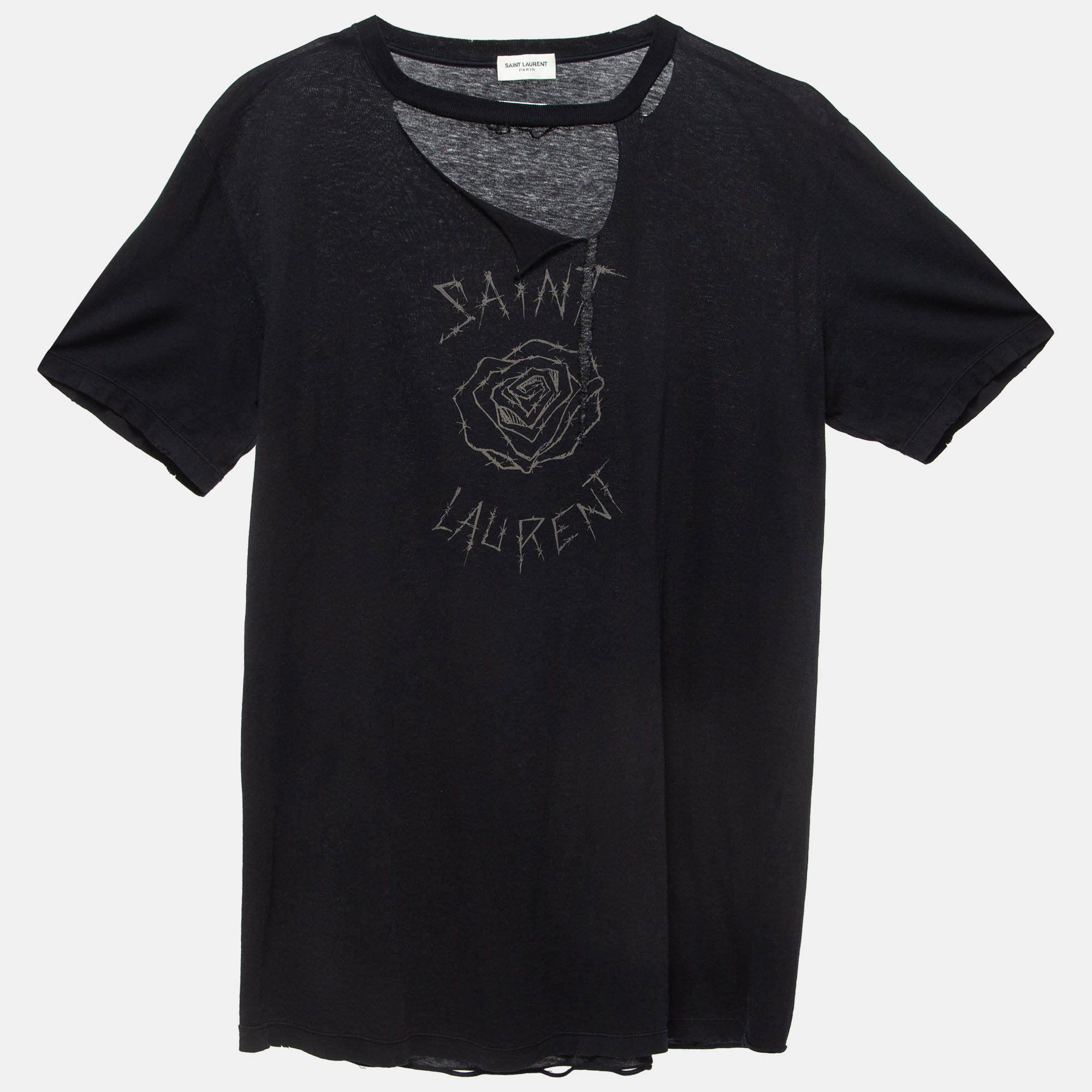 

Saint Laurent Black Barbed Roses Cotton Ripped T-Shirt