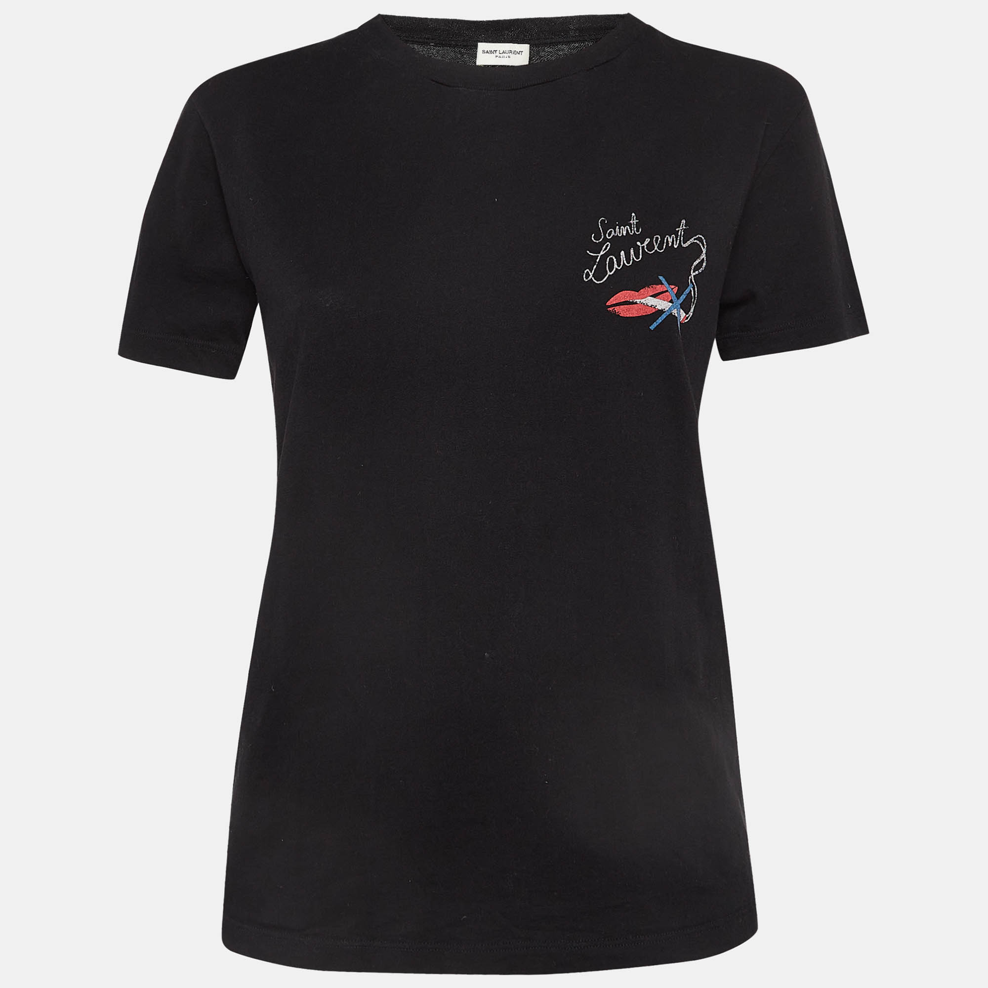 Pre-owned Saint Laurent Black No Smocking Print Cotton T-shirt Xs