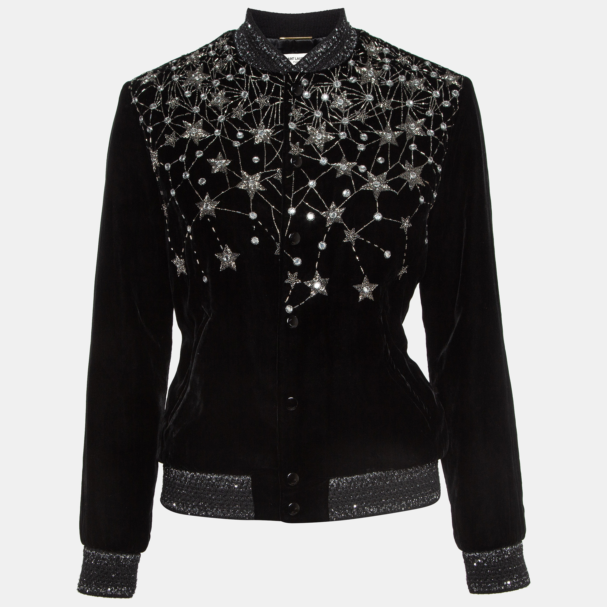 

Saint Laurent Black Embellished Velvet Bomber Jacket S
