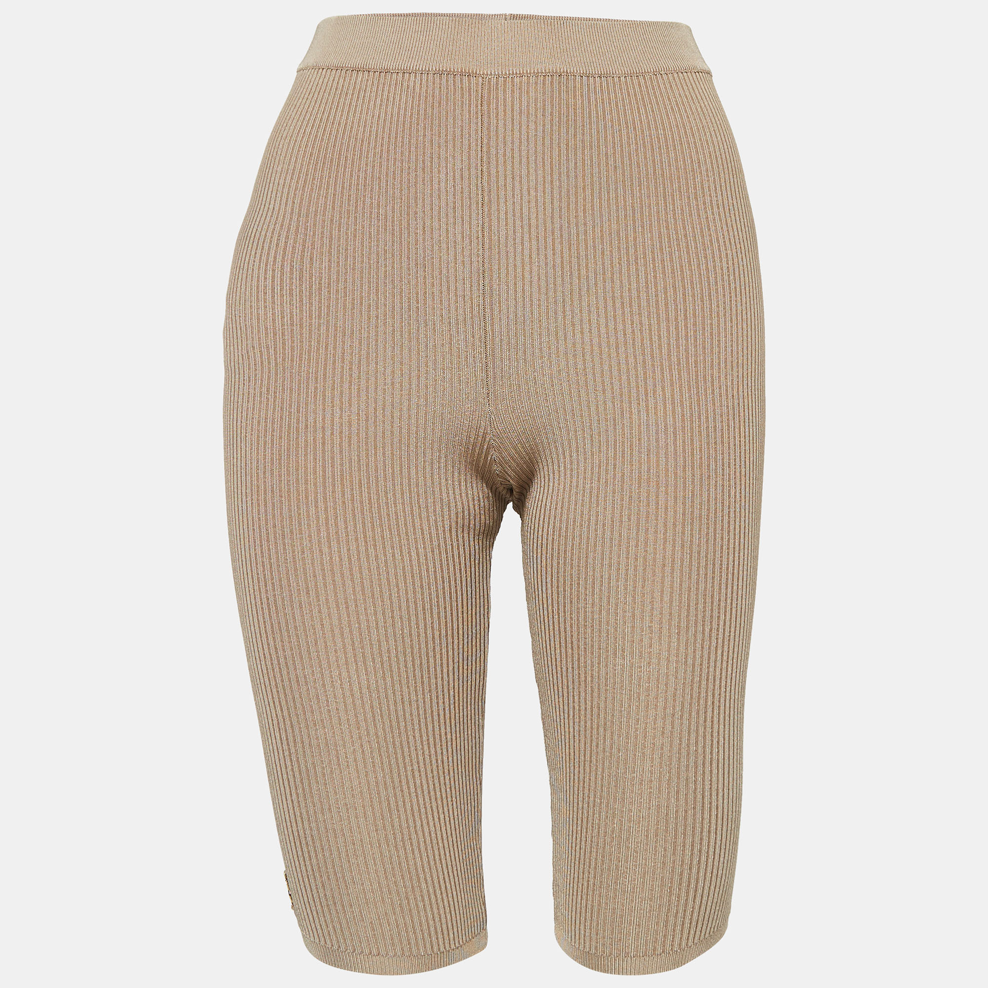 

Saint Laurent Paris Beige Rib Knit Cycling Rider Shorts