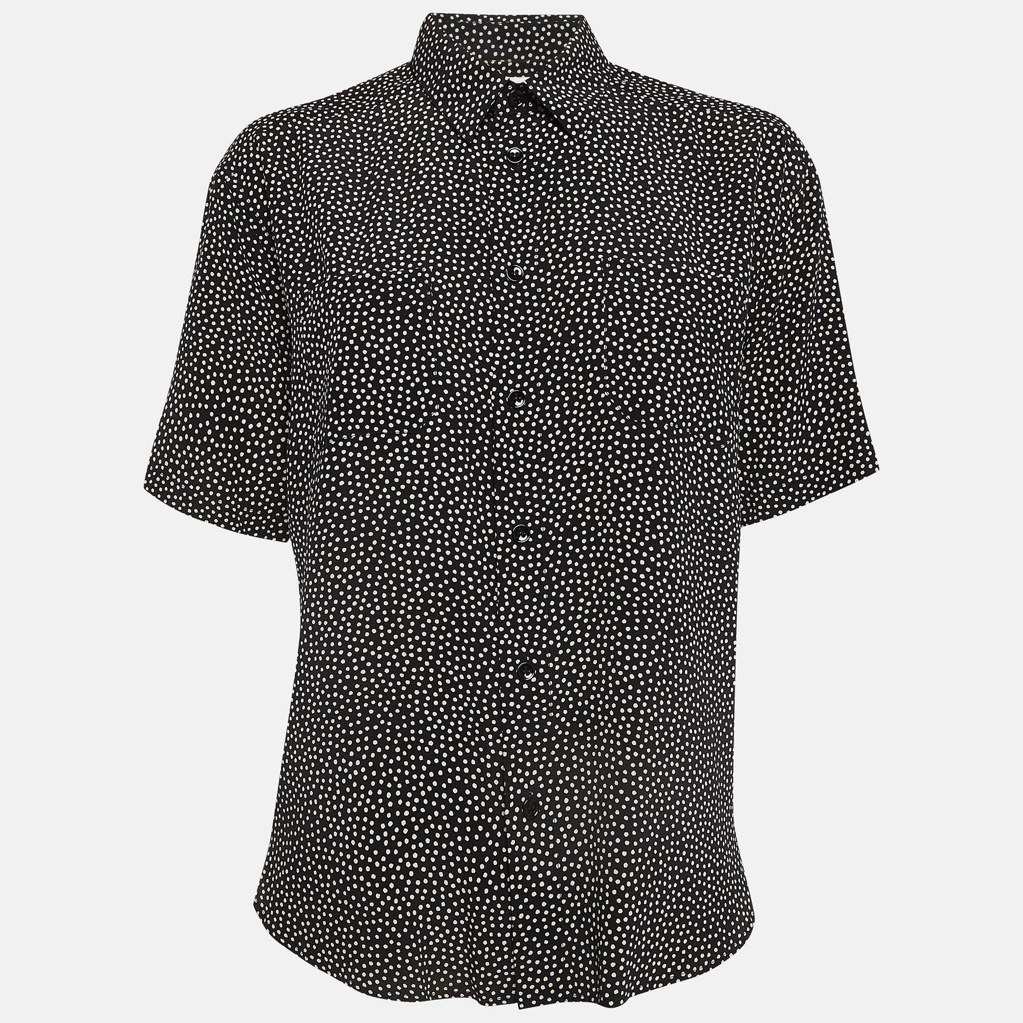 

Saint Laurent Paris Black Dotted Print Silk Shirt M