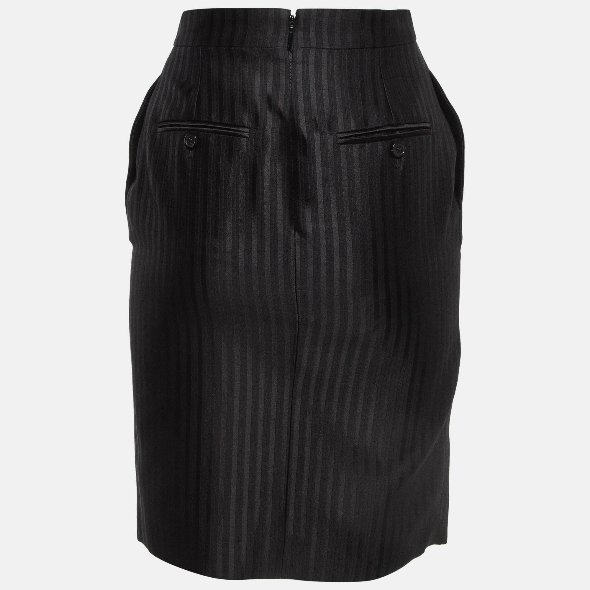 

Saint Laurent Paris Black Pinstripe Wool Blend Pencil Skirt S