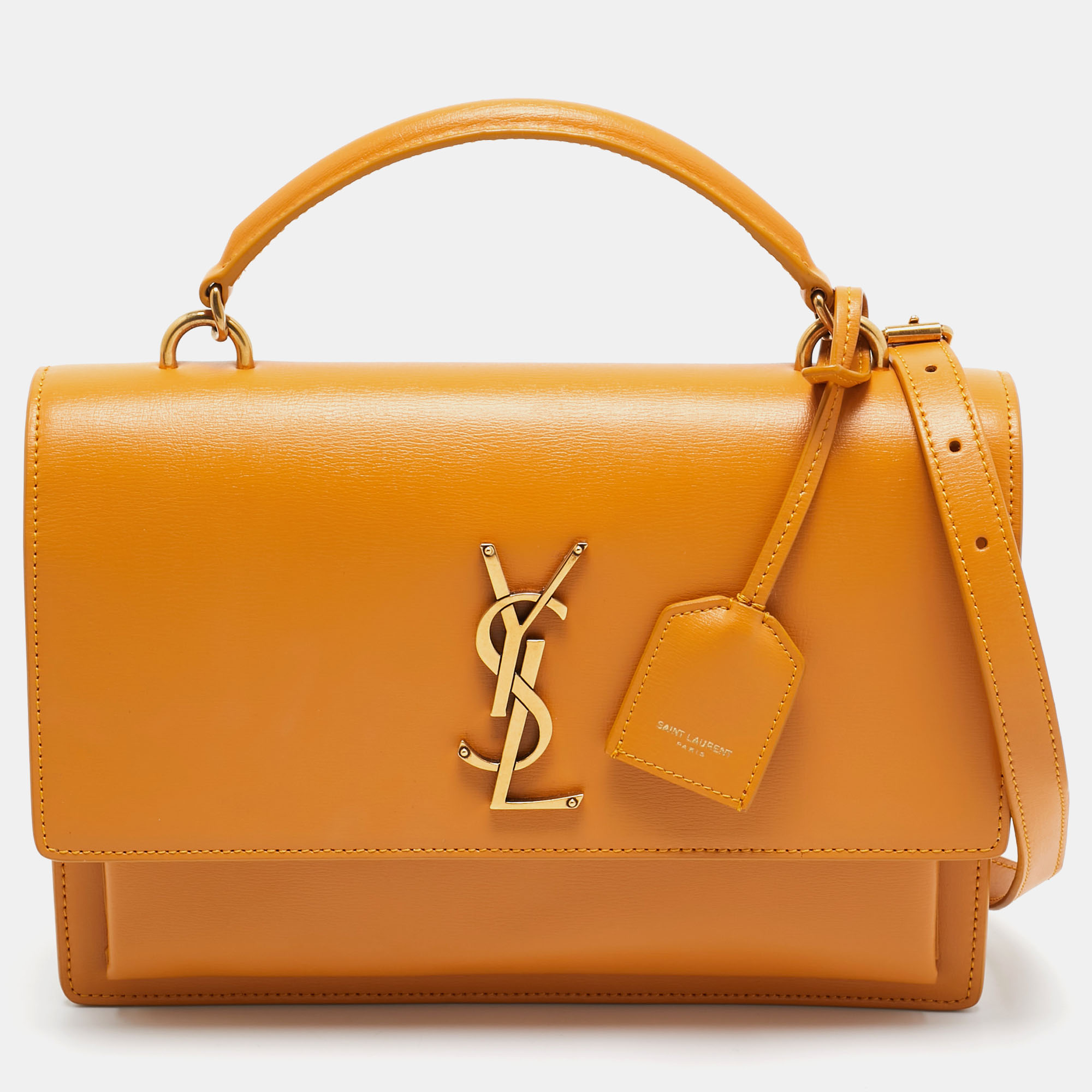 

Saint Laurent Mustard Leather Medium Sunset Top Handle Bag, Yellow