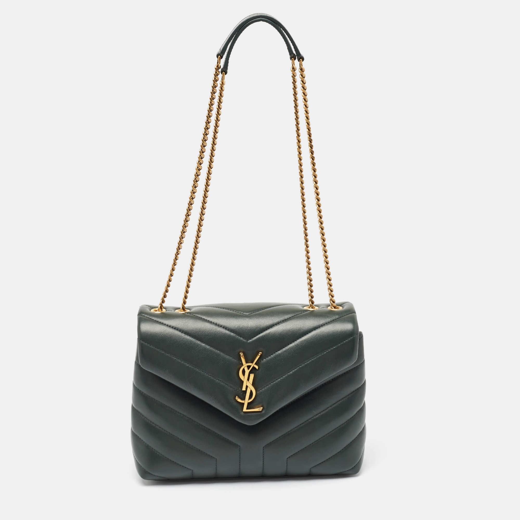 

Saint Laurent Green Quilted Leather  Loulou Shoulder Bag