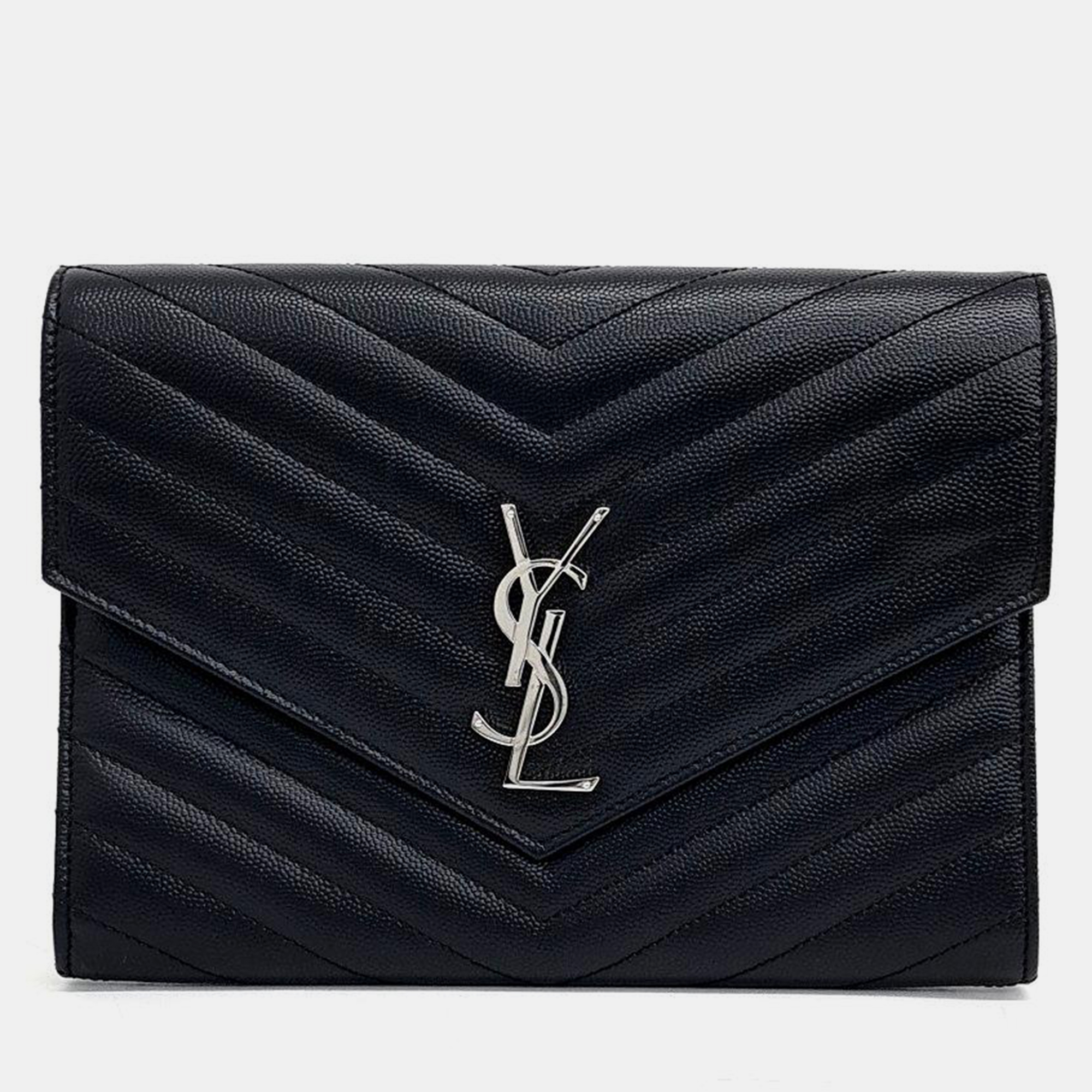 

Saint Laurent Black Leather Monogram Envelope Clutch