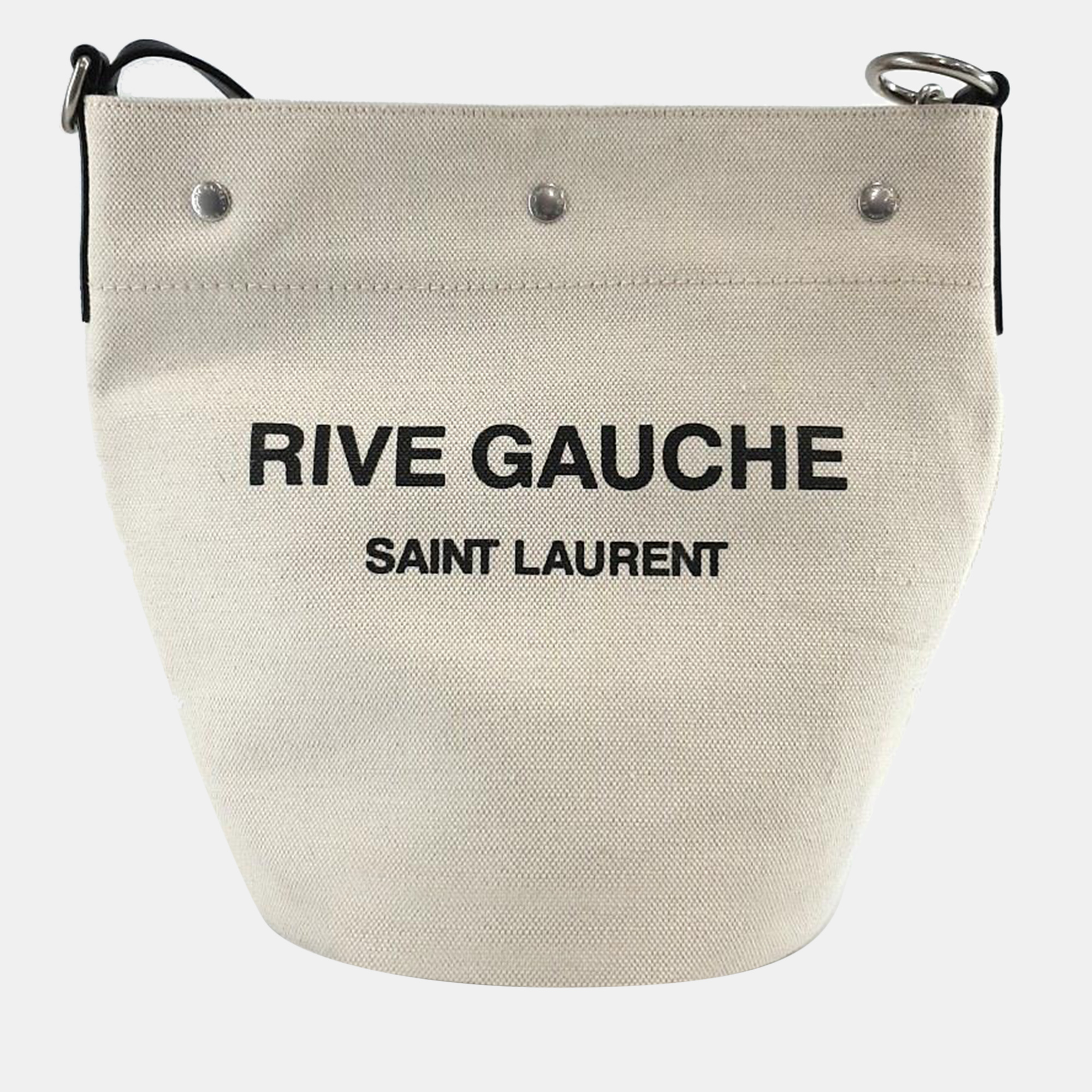 

Saint Laurent Neutral Canvas Rive Gauche Bucket Bag, Beige