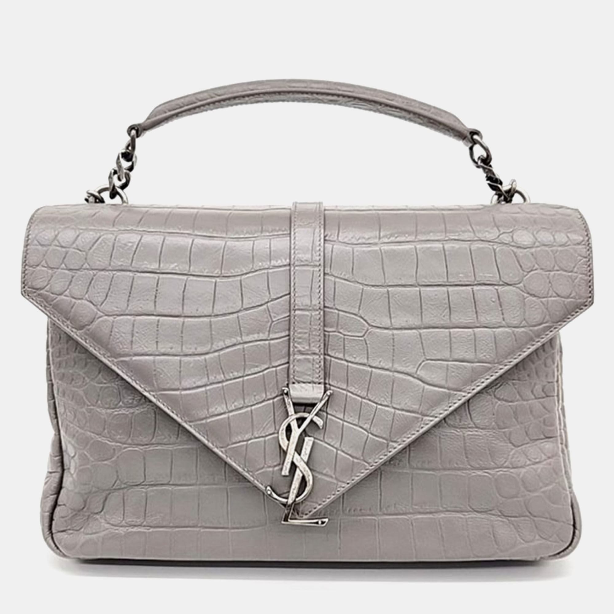 

Saint Laurent Grey Leather Classic Monogram College Large Chain Bag