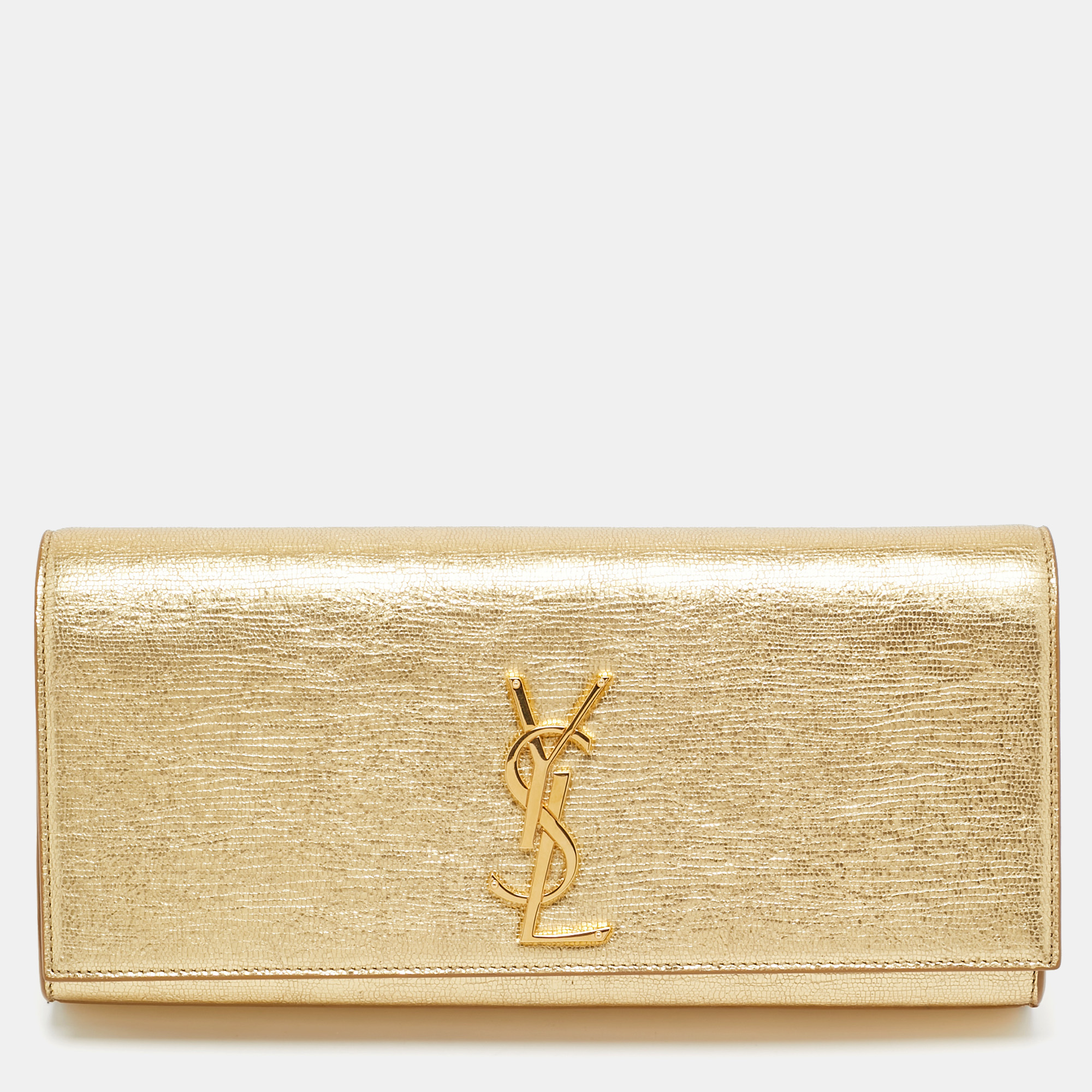 

Saint Laurent Gold Leather Cassandre Clutch