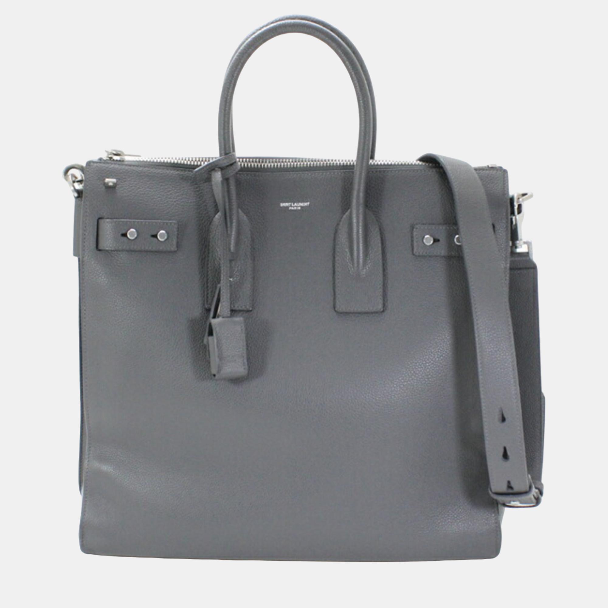 

Saint Laurent Paris Grey Leather North/South Sac De Jour Satchel Bag