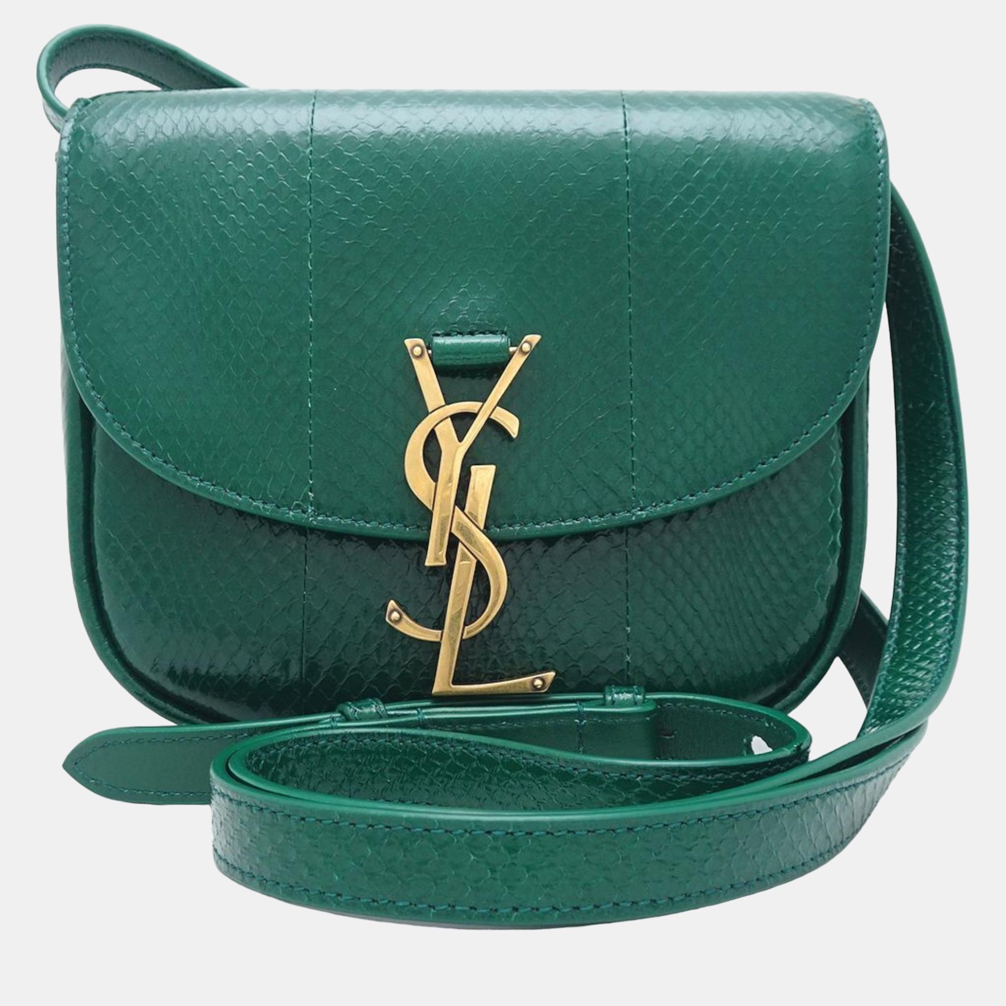 Pre-owned Saint Laurent Green Leather Small Snakeskin Monogram Kaia Crossbody Bag