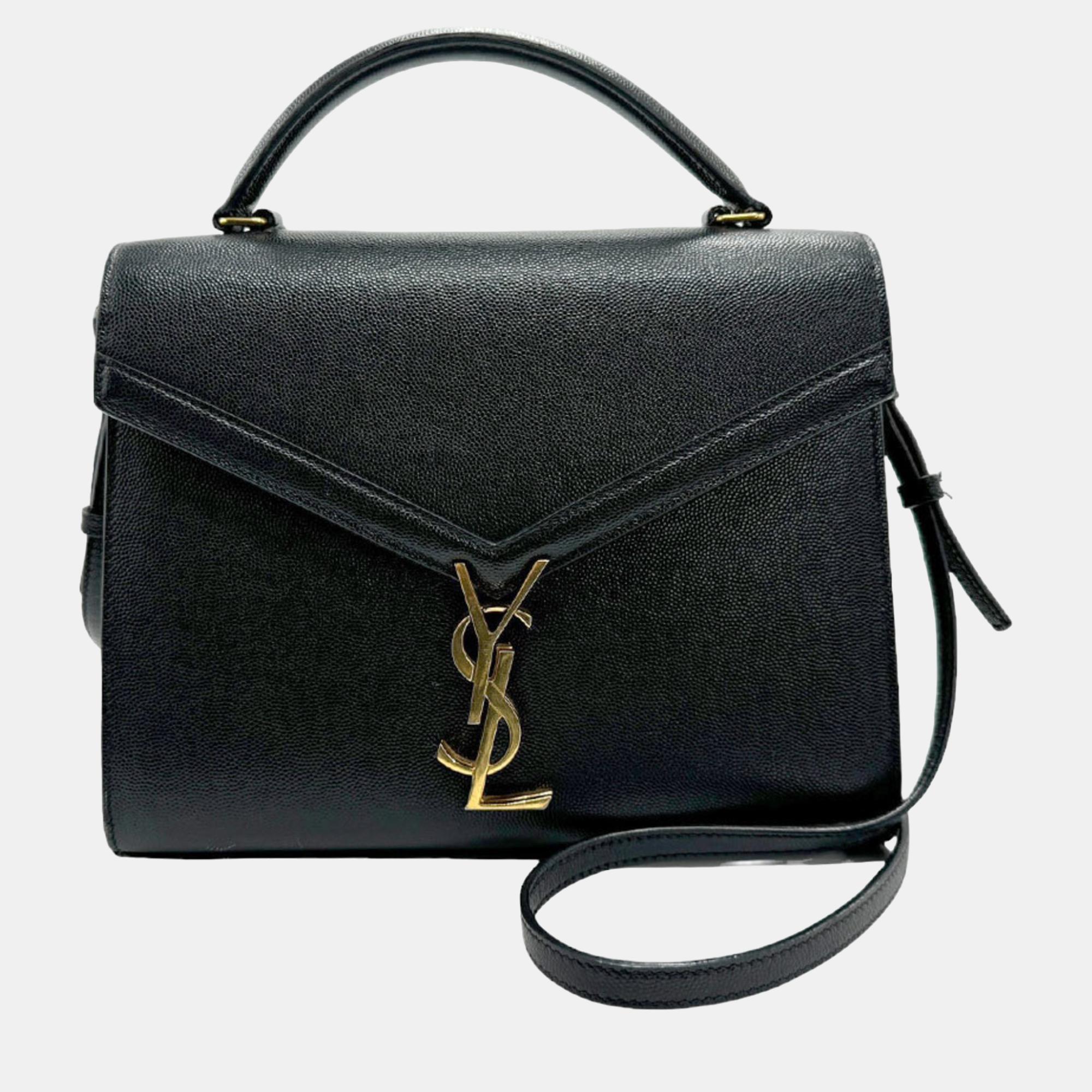 

Saint Laurent Paris Black Grain de Poudre Medium Classic Monogram Cassandra Top Handle Bag