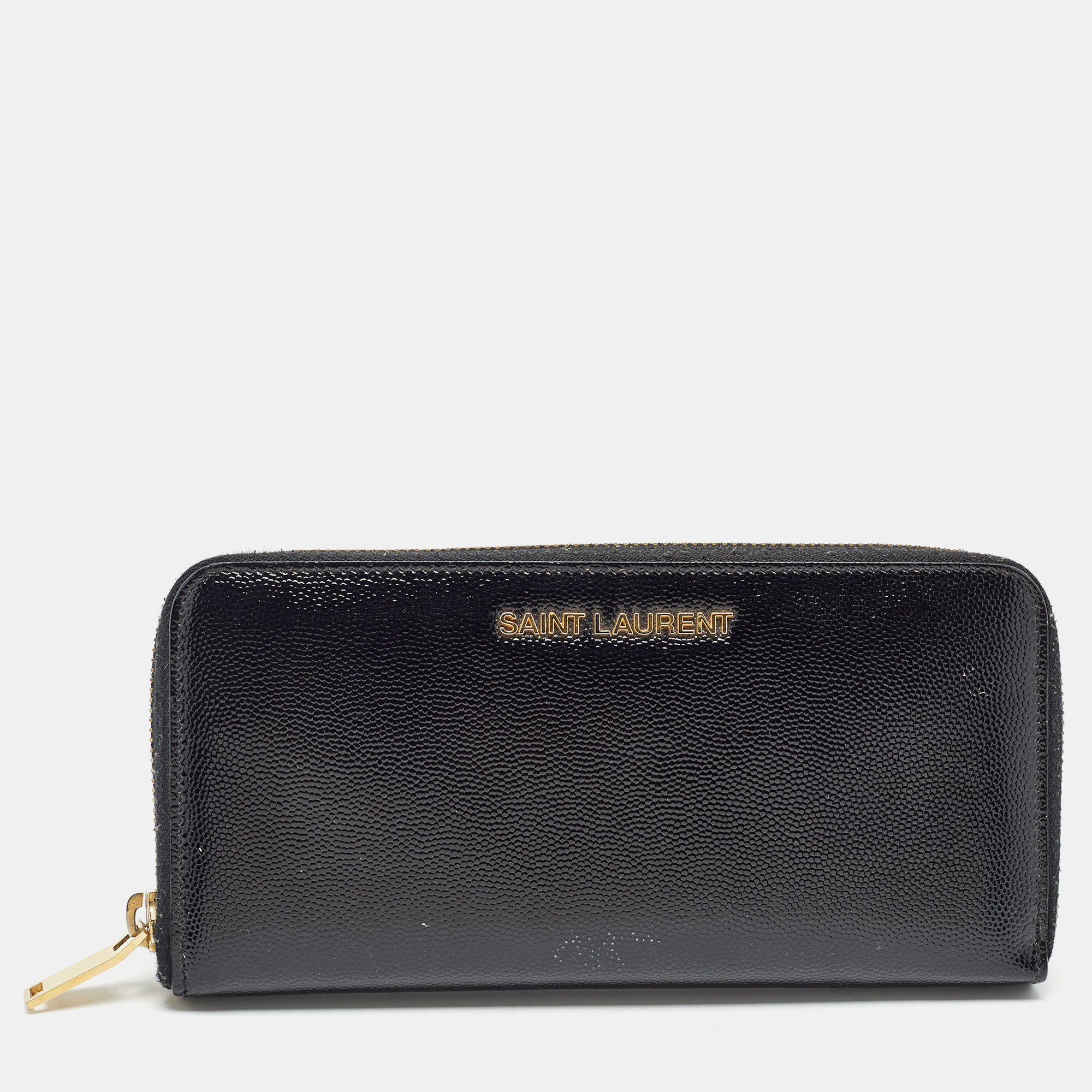 

Saint Laurent Black Patent Leather Rive Gauche Zip Continental Wallet