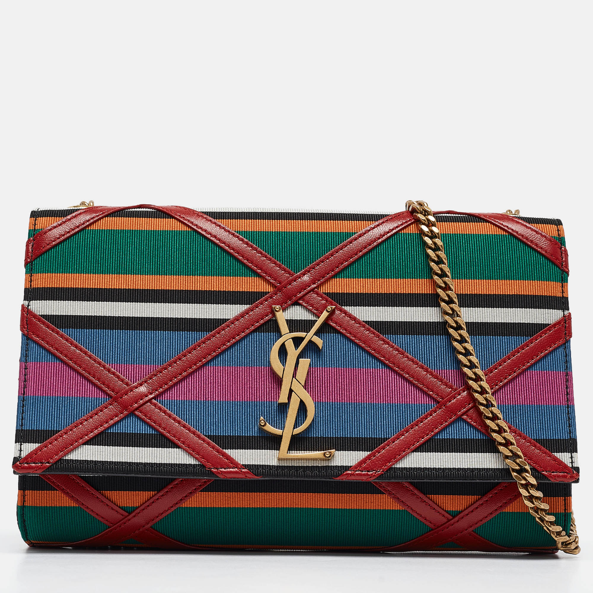 Pre-owned Saint Laurent Multicolor Leather And Fabric Medium Striped Kate Shoulder Bag