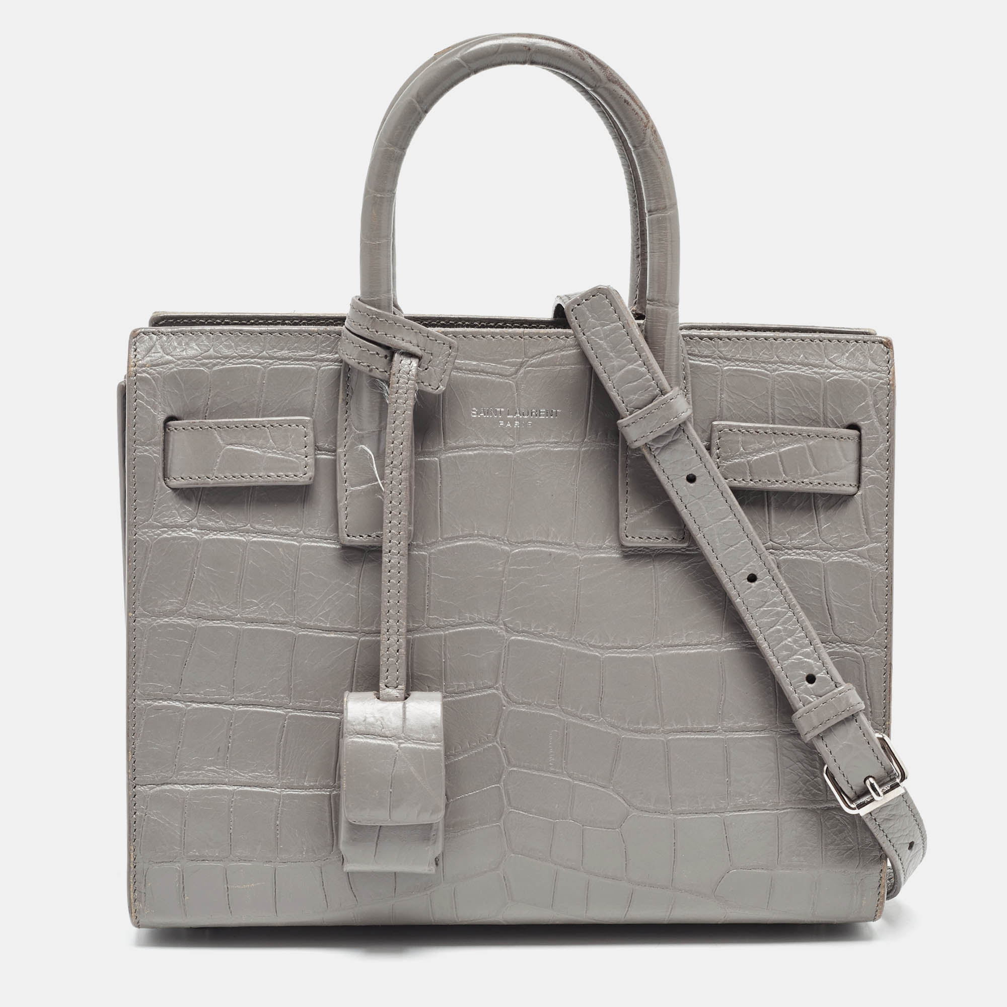 

Saint Laurent Grey Croc Embossed Leather Nano Classic Sac De Jour Tote