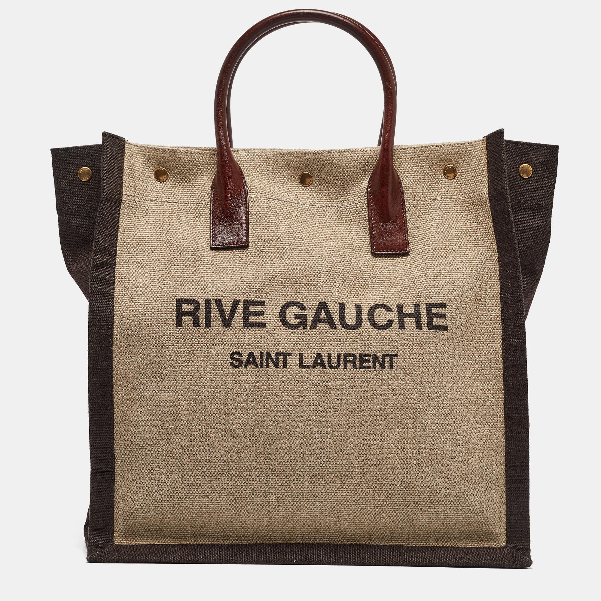 

Saint Laurent Tricolor Canvas and Leather Rive Gauche Vertical Tote, Beige