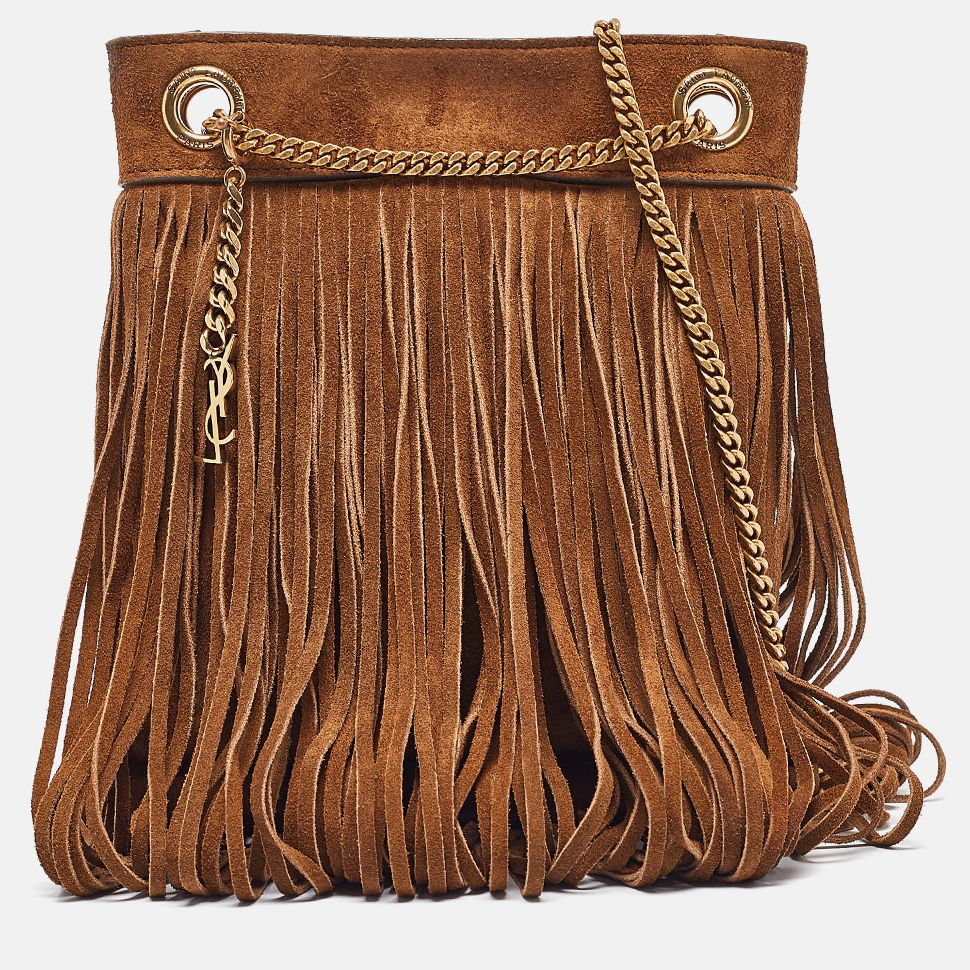 

Saint Laurent Brown Suede Fringe Grace Chain Bag