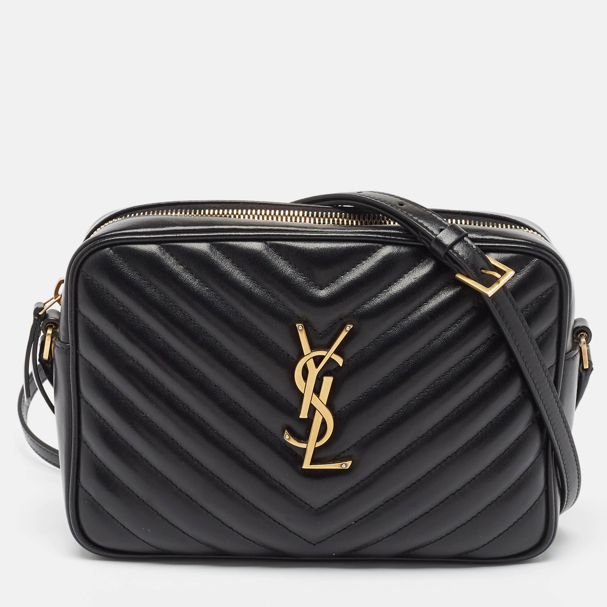 

Saint Laurent Black Matelassé Leather Monogram Lou Camera Crossbody Bag