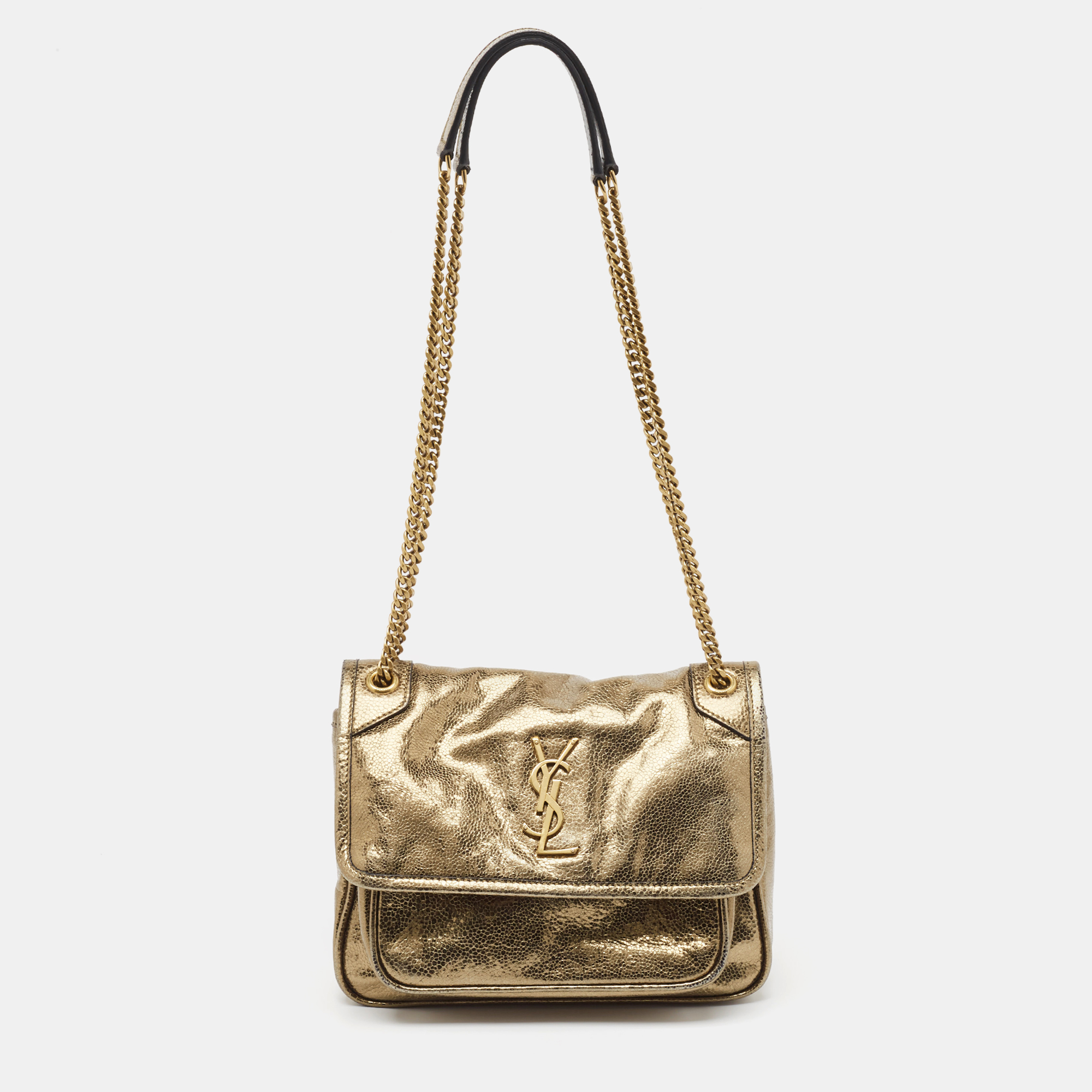 

Saint Laurent Metallic Green Patent Leather Baby Niki Chain Shoulder Bag