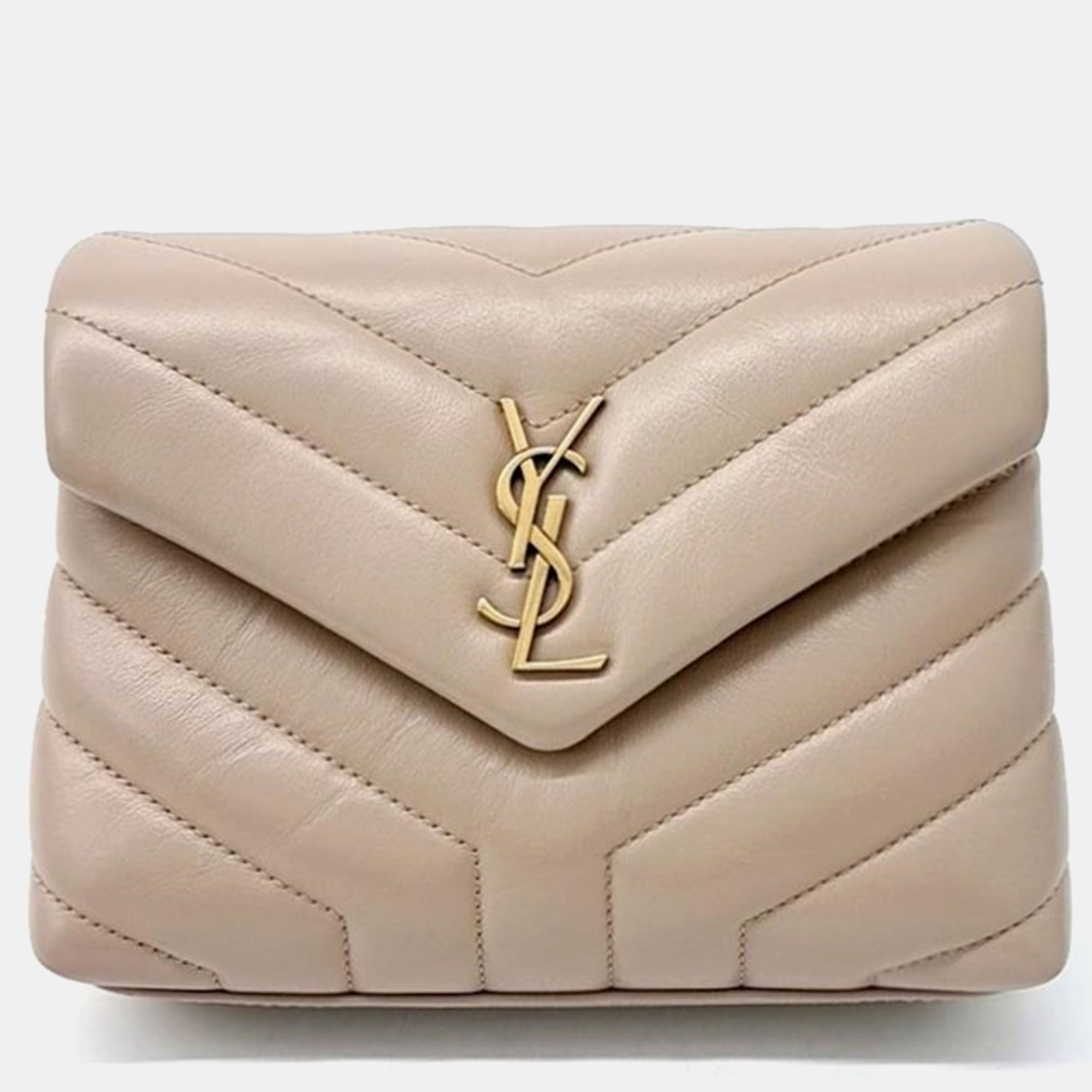 Pre-owned Saint Laurent Monogram Lulu Toy Crossbody Bag In Beige