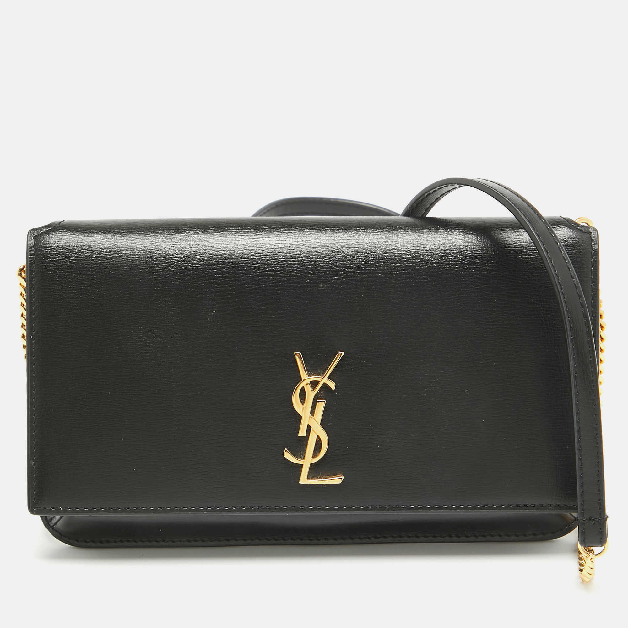 

Saint Laurent Black Leather Cassandre Phone Holder Bag