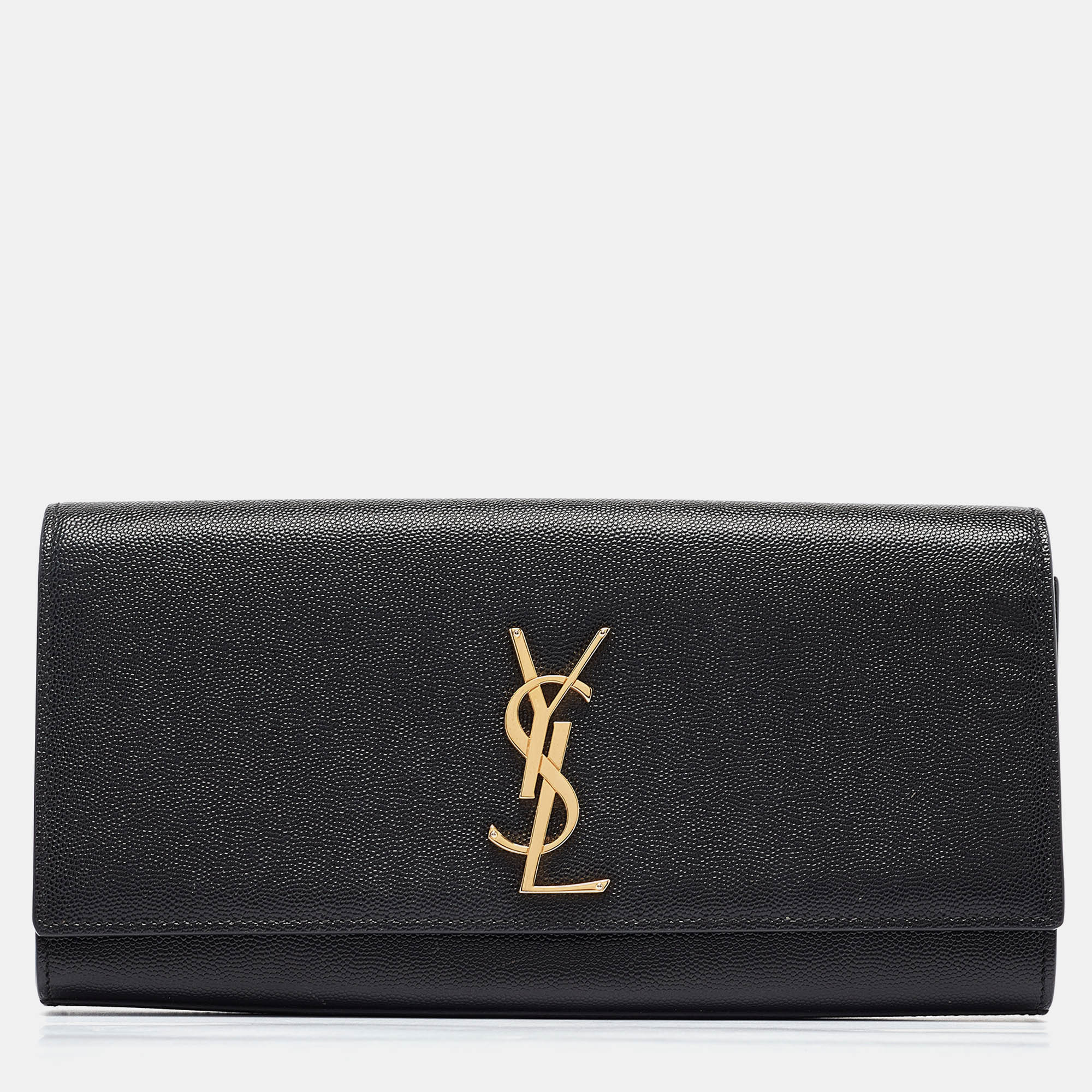 Pre-owned Saint Laurent Black Leather Kate Monogram Clutch