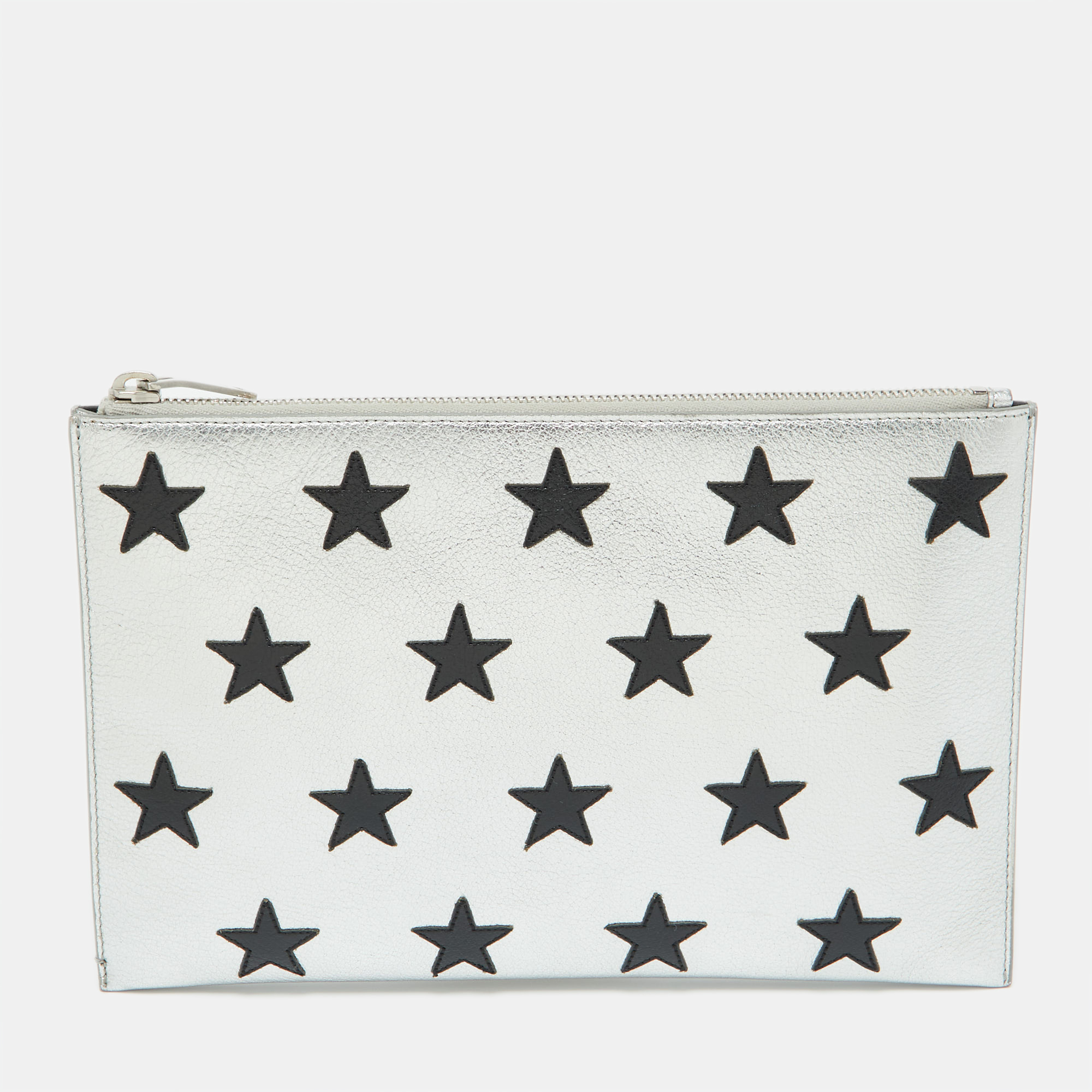 

Saint Laurent Silver Star Leather Zip Pouch