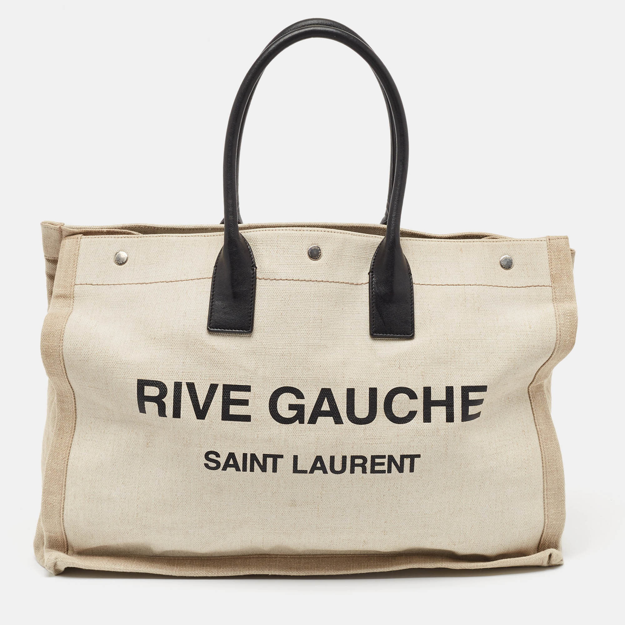 

Saint Laurent Off White/Beige Canvas and Leather Rive Gauche Tote