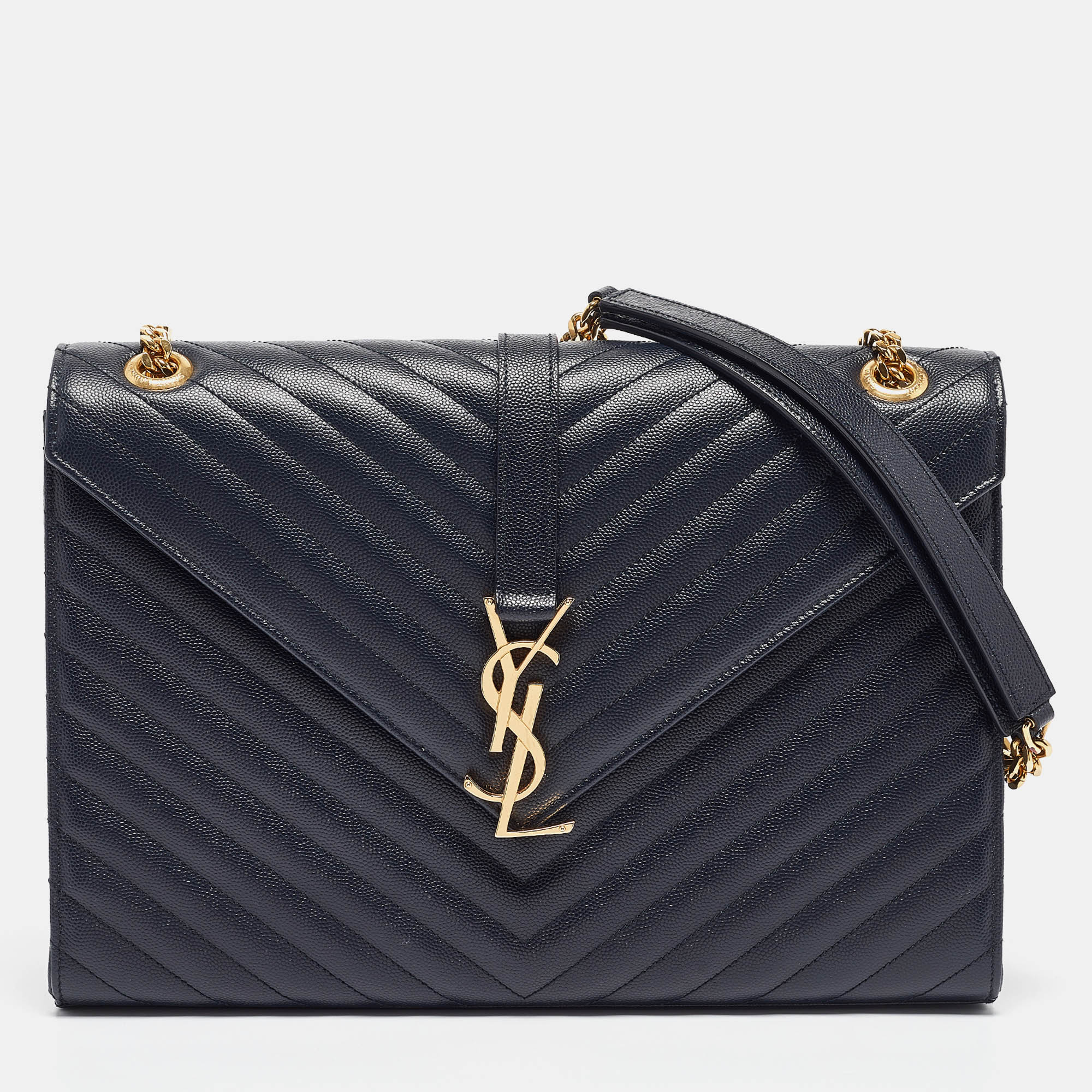 

Saint Laurent Navy Blue Matelassé Leather  Monogram Shoulder Bag