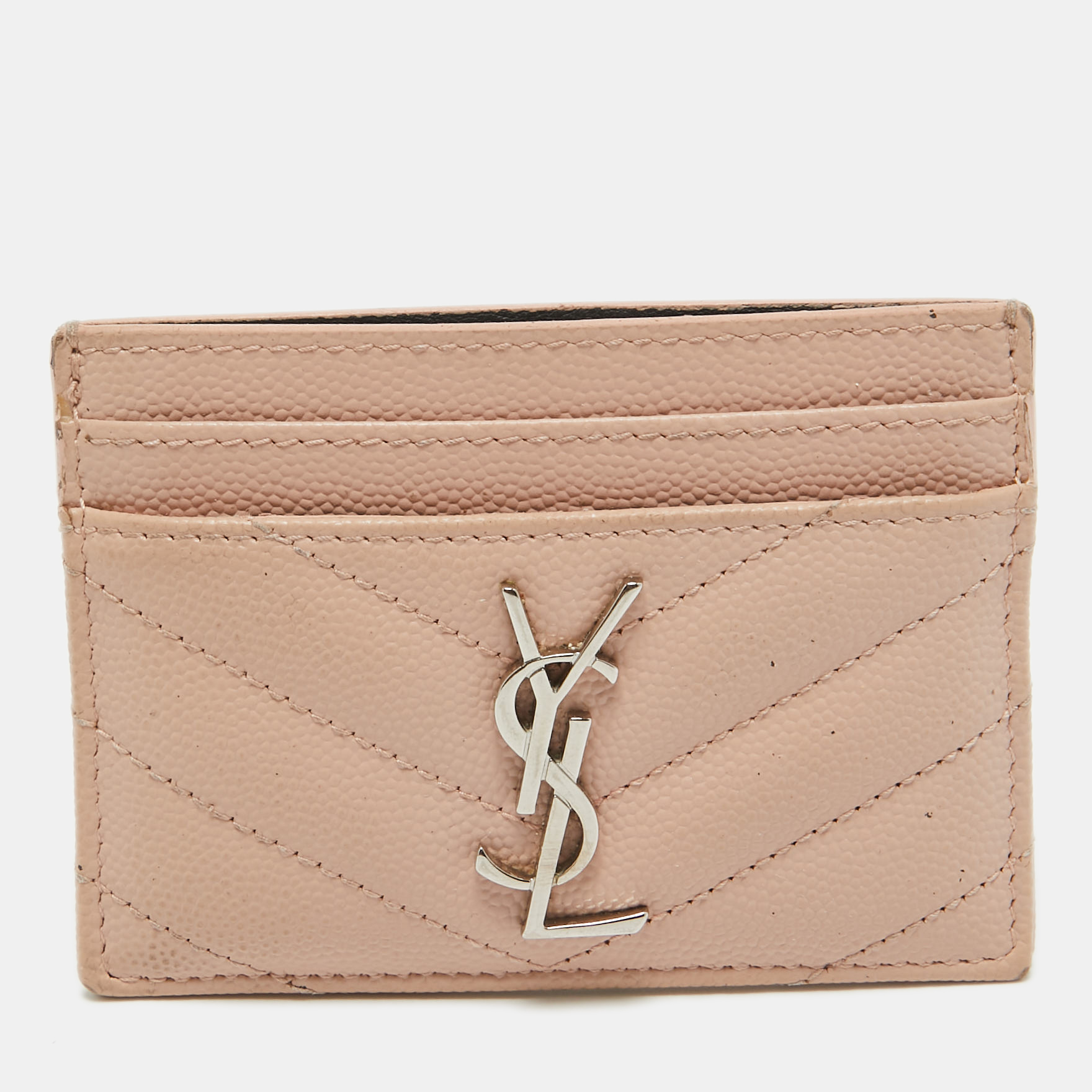 

Saint Laurent Pink Matelassé Leather Monogram Card Holder