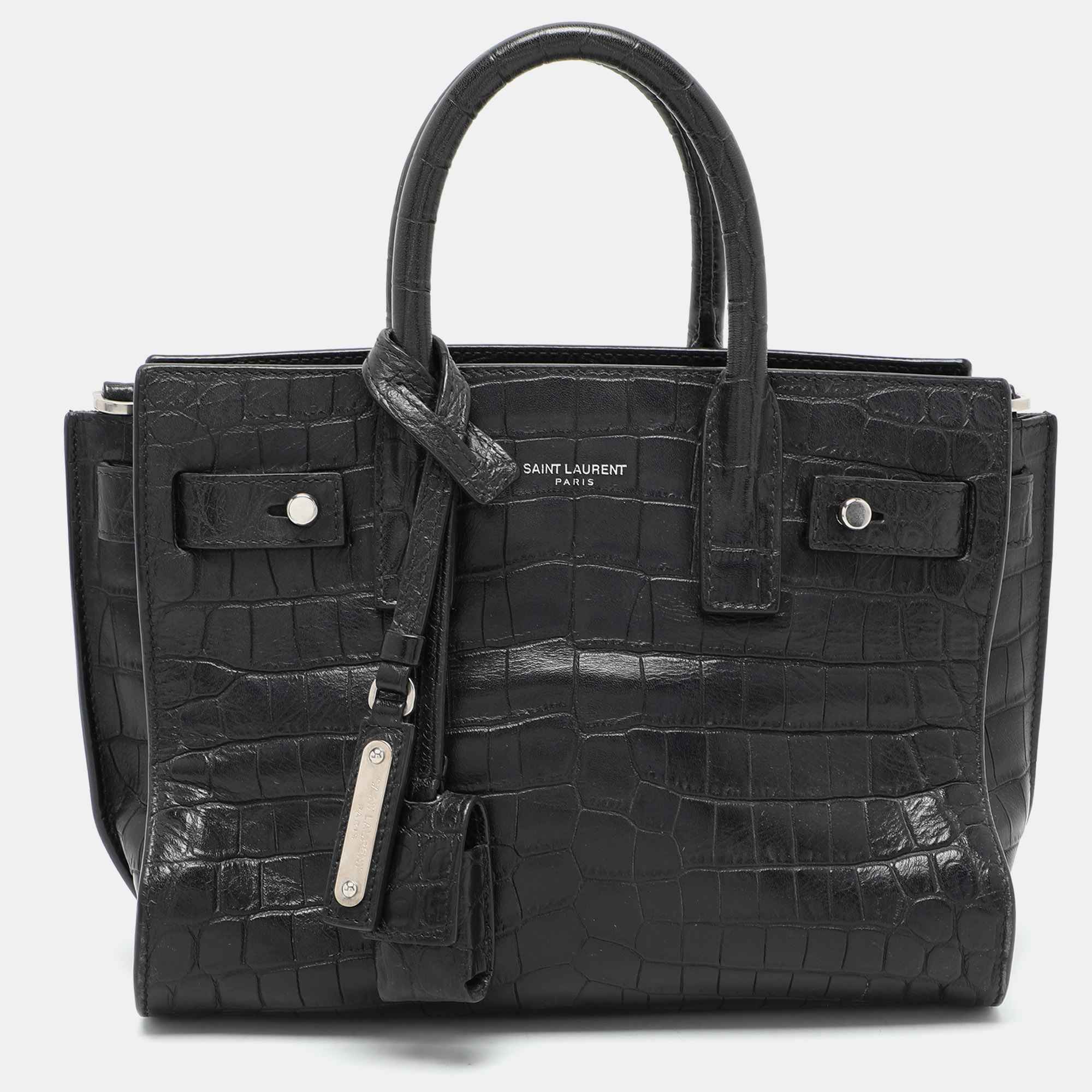 

Saint Laurent Black Croc Embossed Leather Nano Classic Sac De Jour Tote