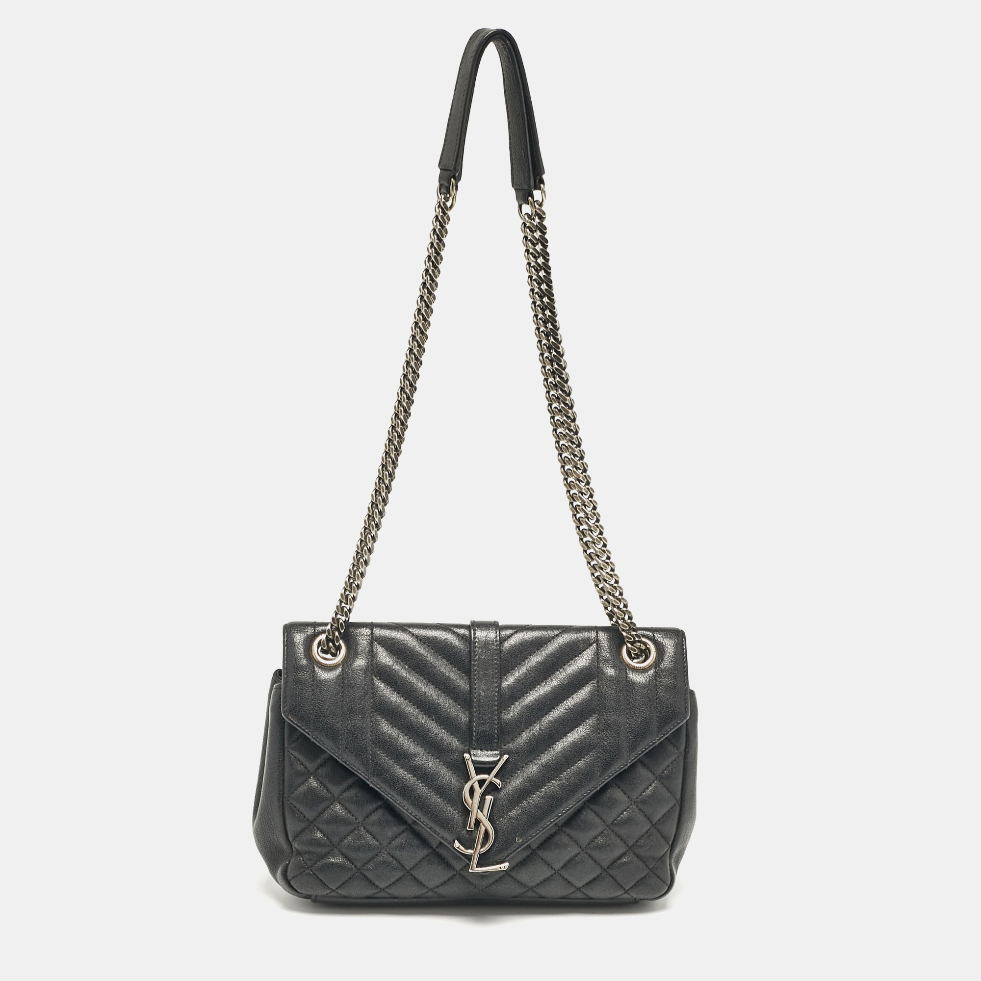 

Saint Laurent Black Mixed Quilted Leather Small Envelope Shoulder Bag