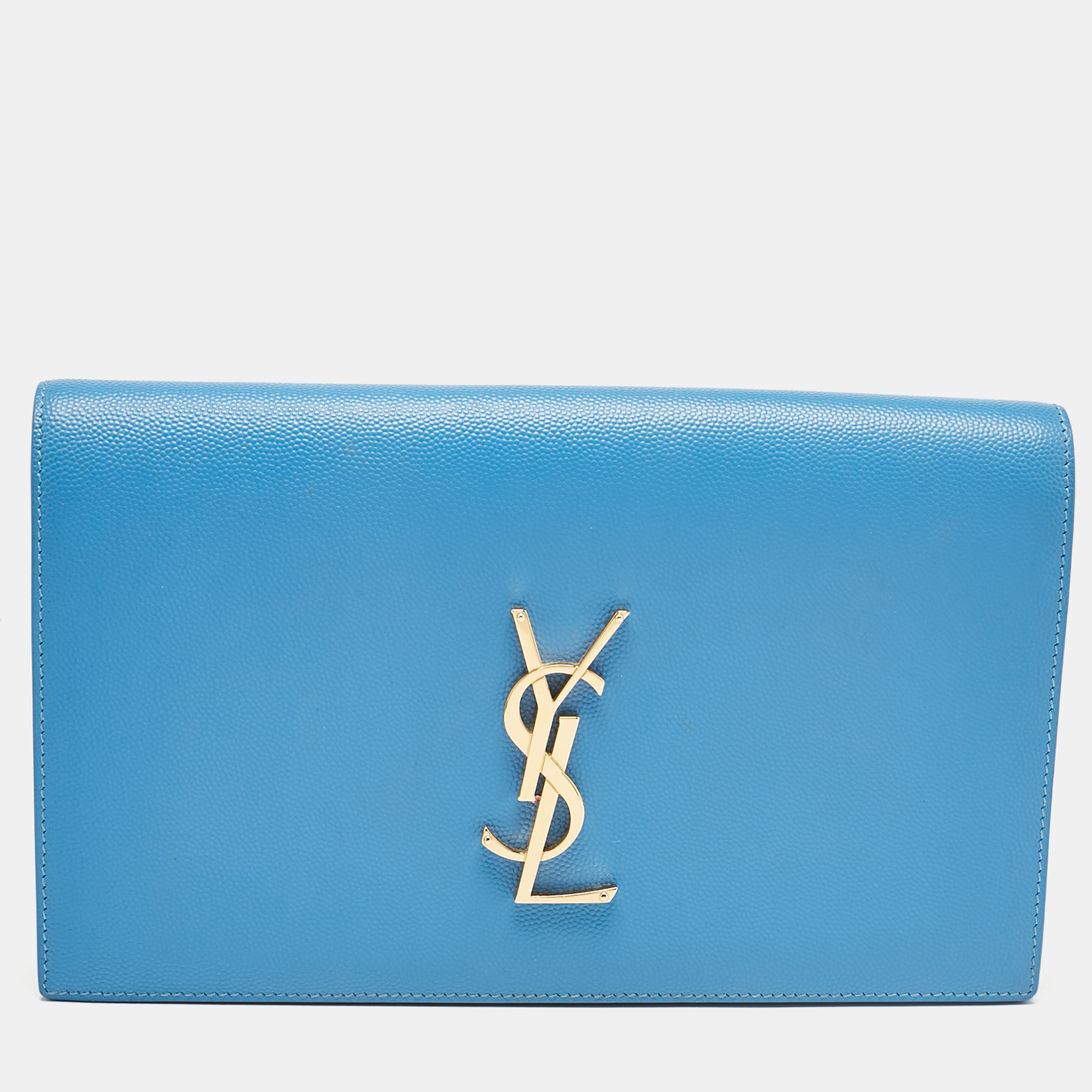 

Saint Laurent Light Blue Leather Monogram Kate Clutch