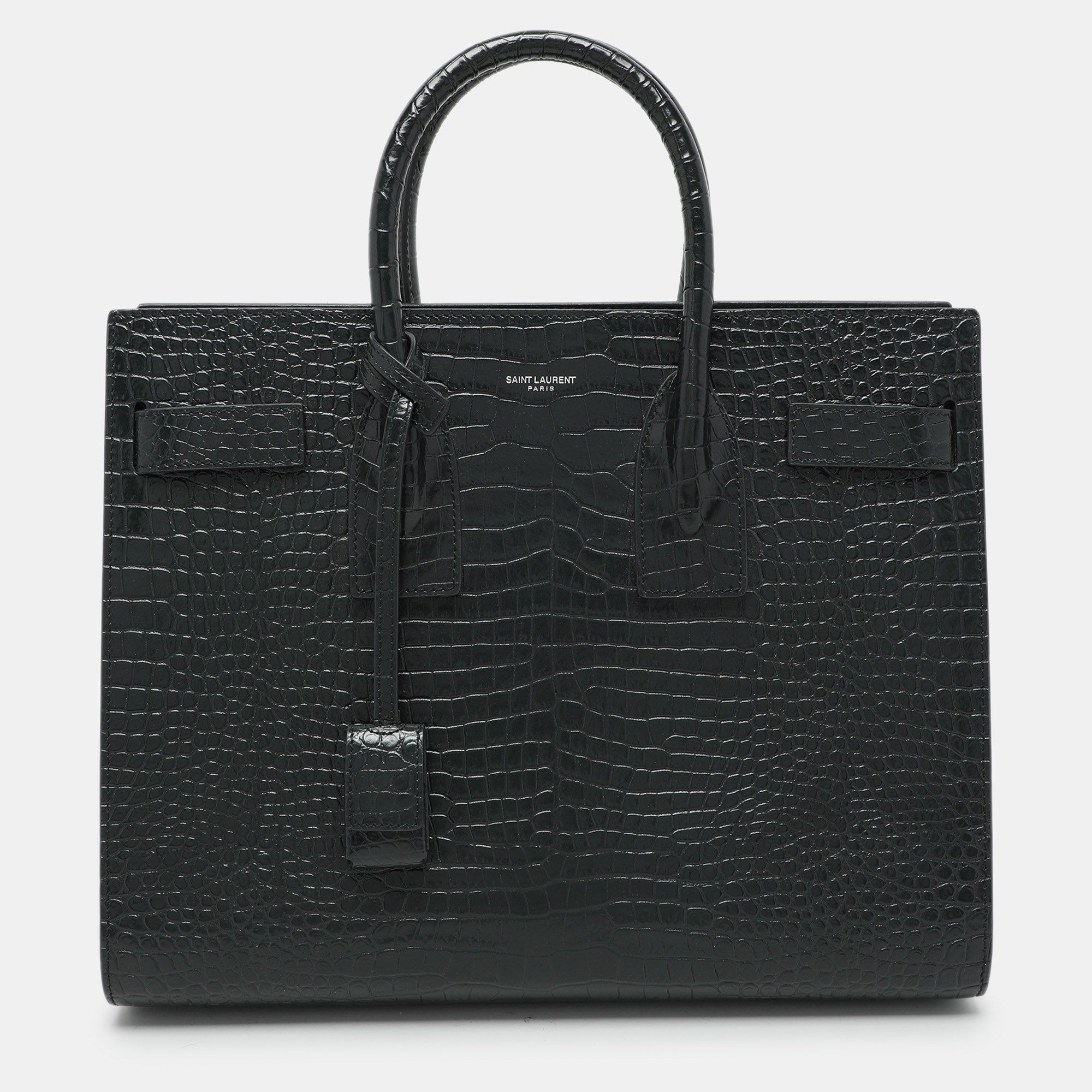 

Saint Laurent Dark Green Croc Embossed Leather  Classic Sac De Jour Tote