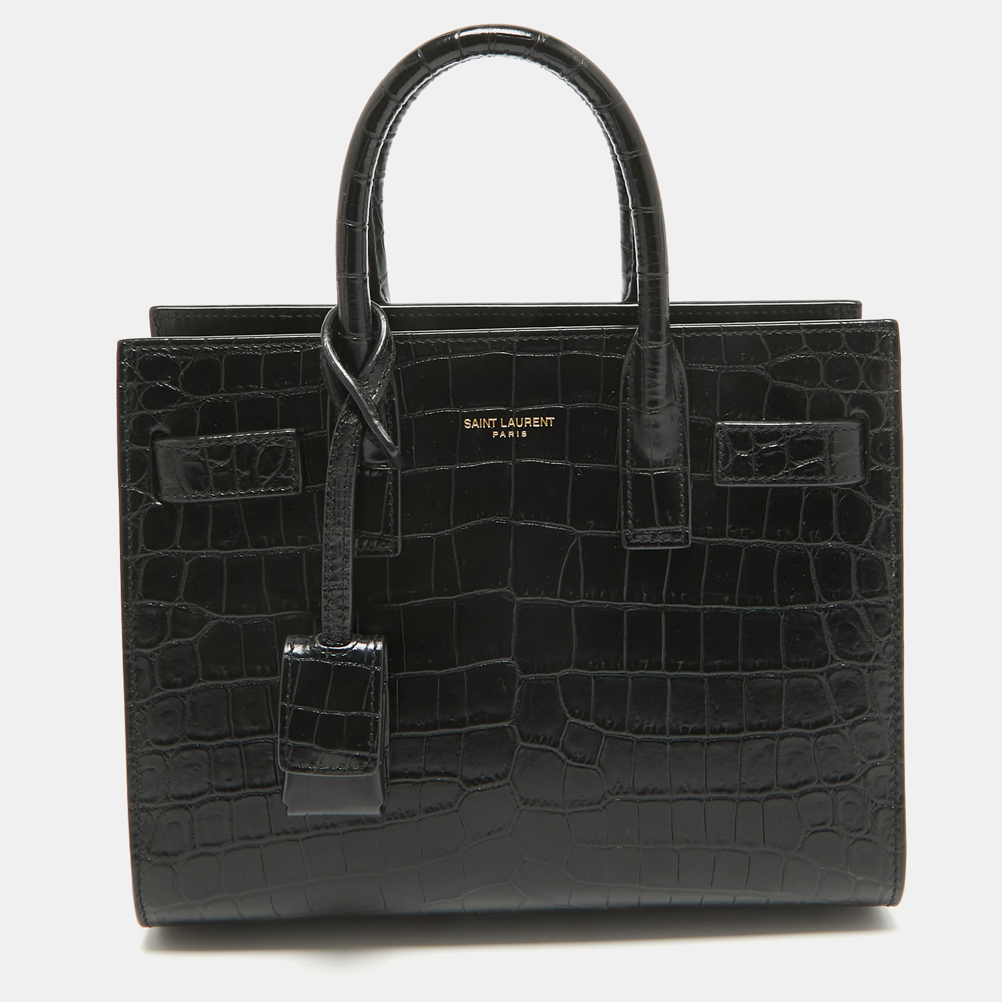 

Saint Laurent Black Croc Embossed Leather Nano Classic Sac De Jour Tote