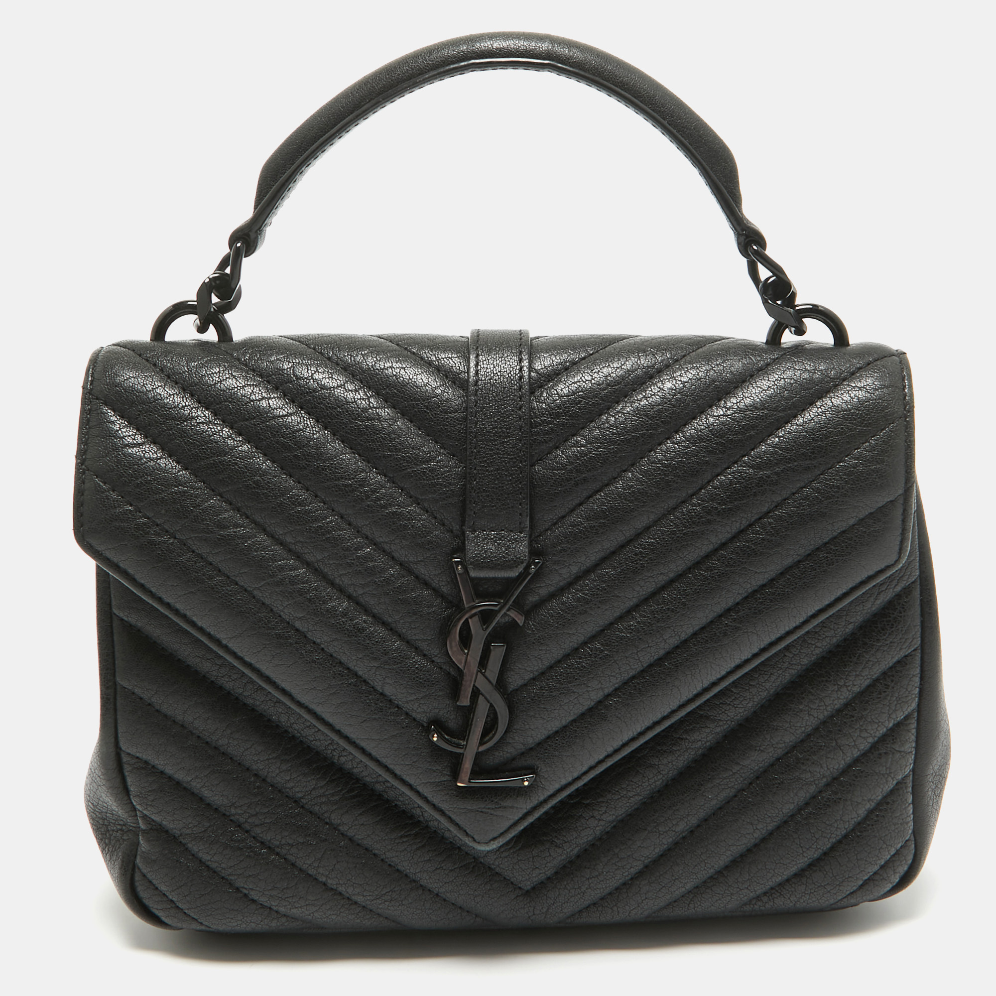 

Saint Laurent Black Matelassé Leather  College Top Handle Bag