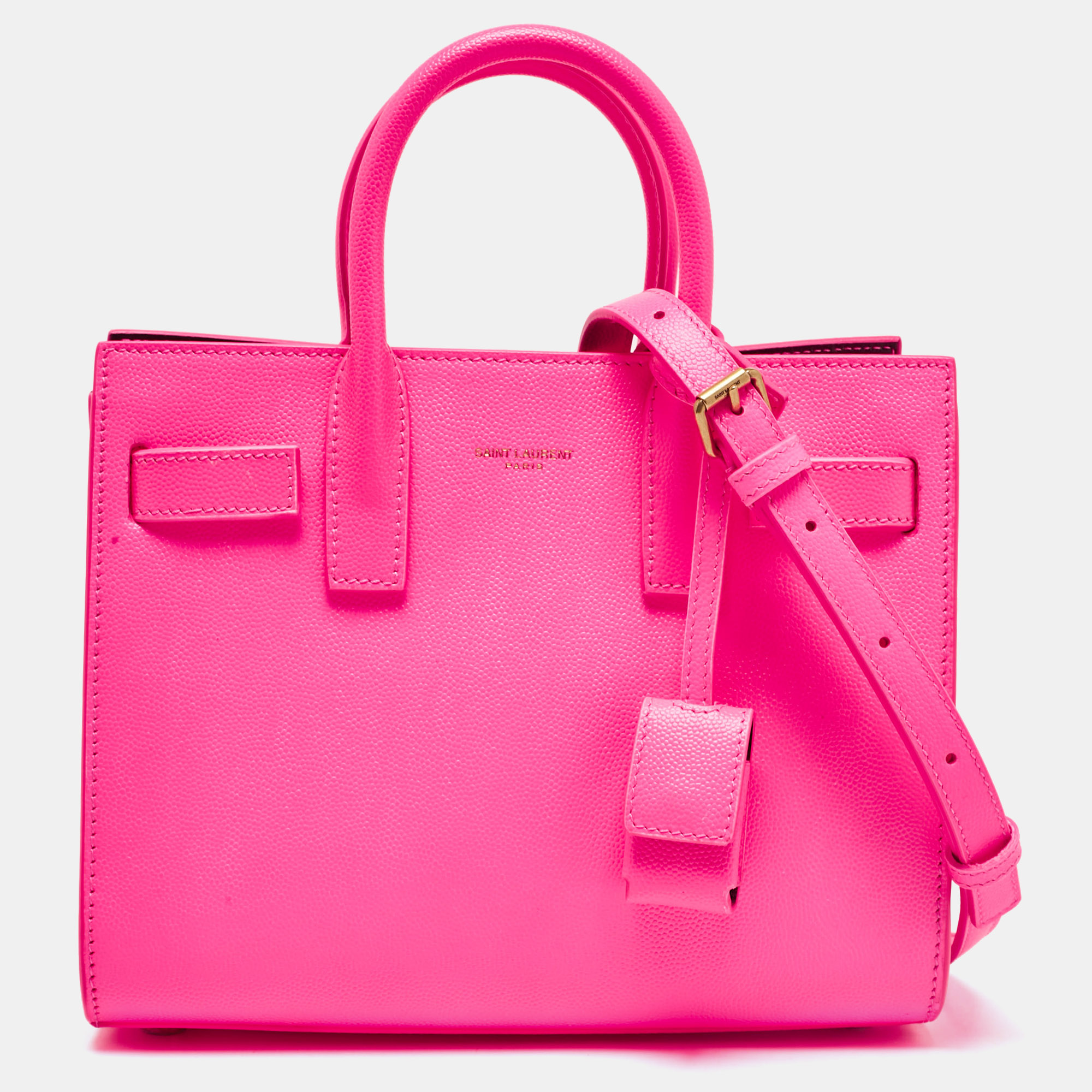 

Saint Laurent Neon Pink Leather Nano Classic Sac De Jour Tote