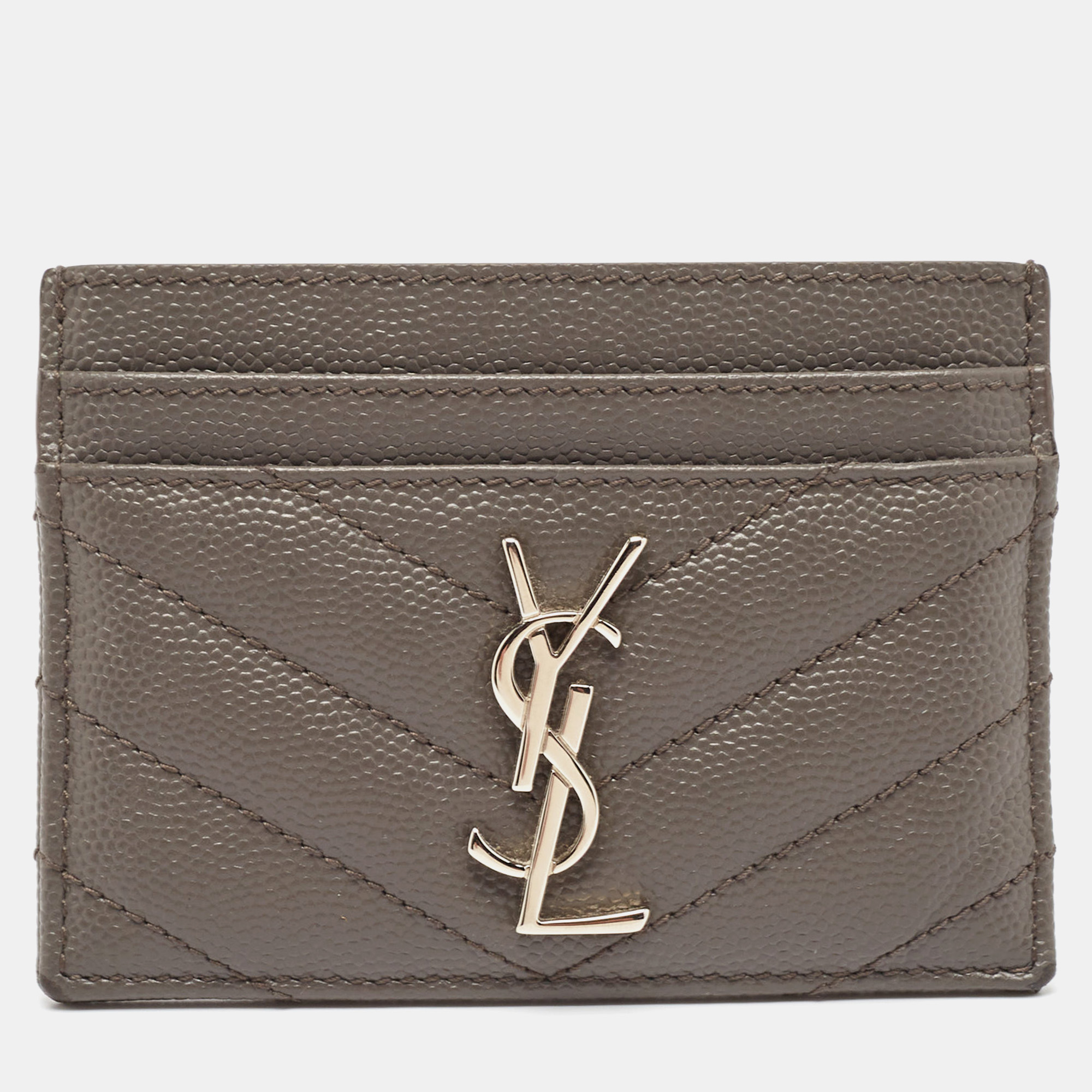 

Saint Laurent Grey Matelasse Leather Monogram Card Holder