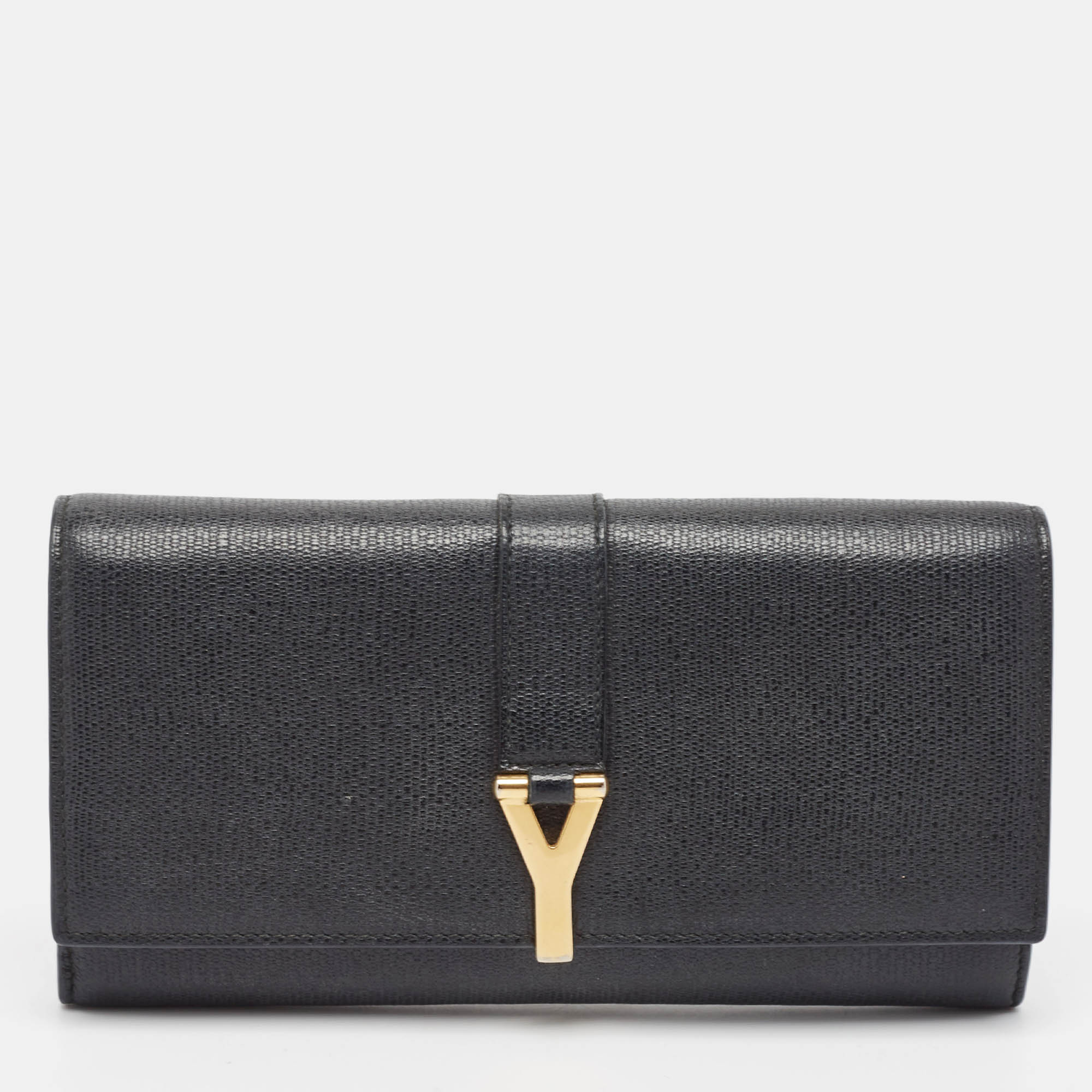 

Saint Laurent Black Leather Y Line Flap Continental Wallet