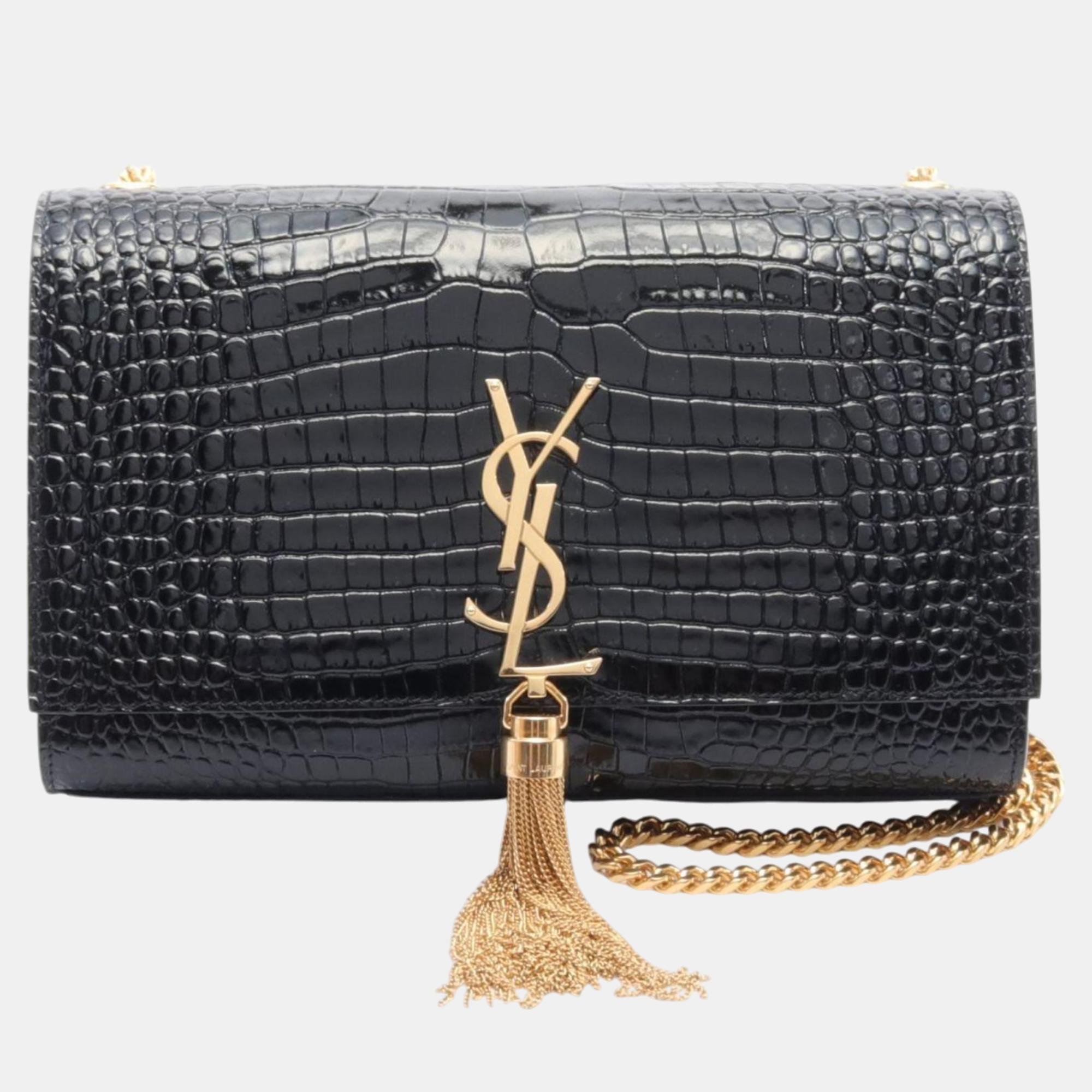 Pre-owned Saint Laurent Black Patent Leather Kate Tassel Medium Shoulder Bag